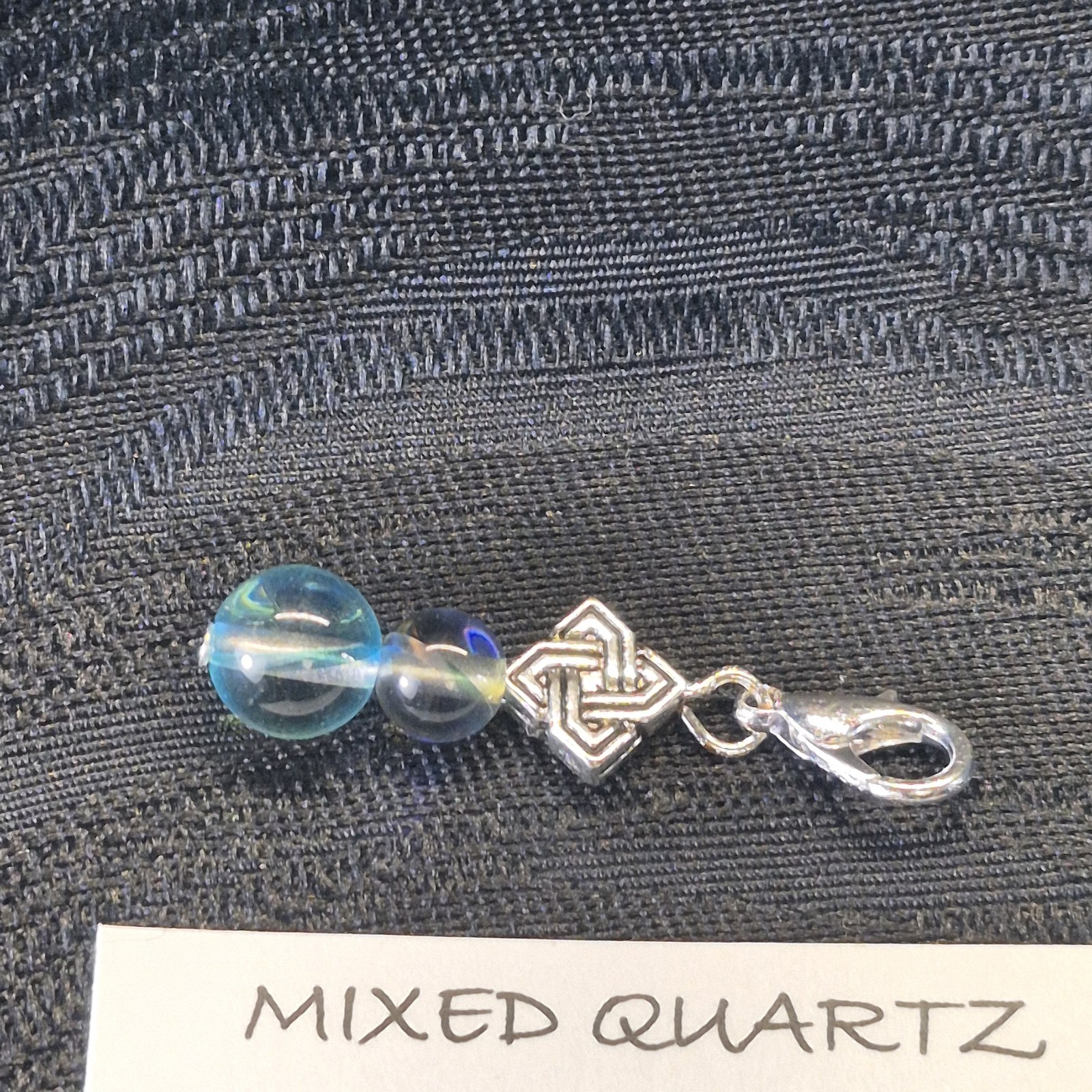 Celtic Square Knot Mixed Round Quartz Charm With Lobster Claw Clasp