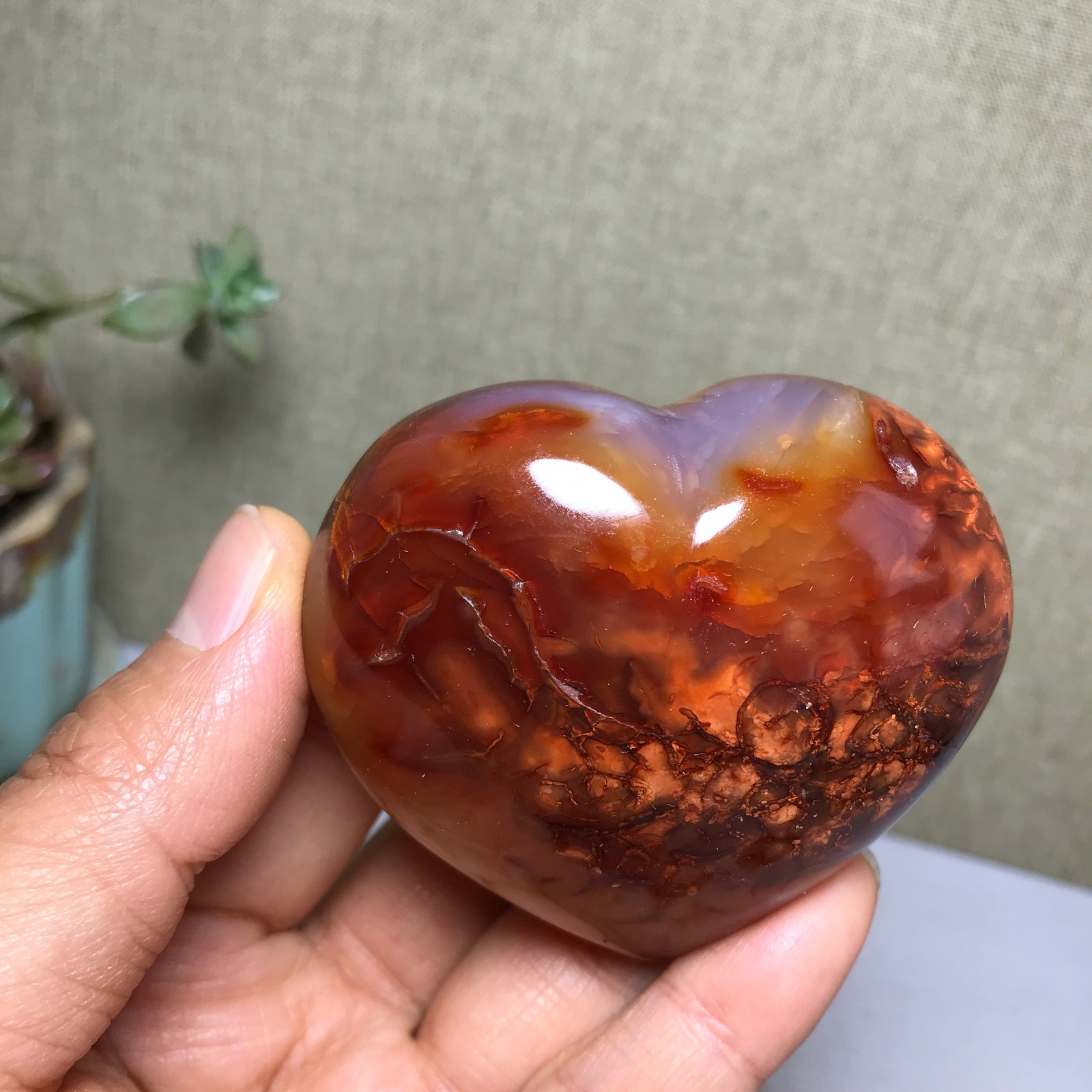 NATURAL red agate heart shaped Hand carved polished Crystal specimen 163g A4102