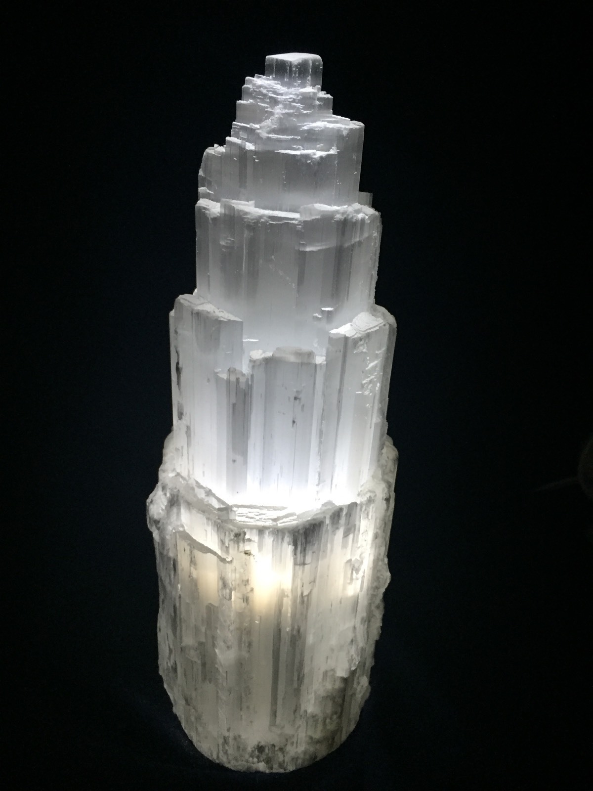 10″ Large Selenite Lamp With Cord White LED Crystal Lamp Selenite Tower Lamp.