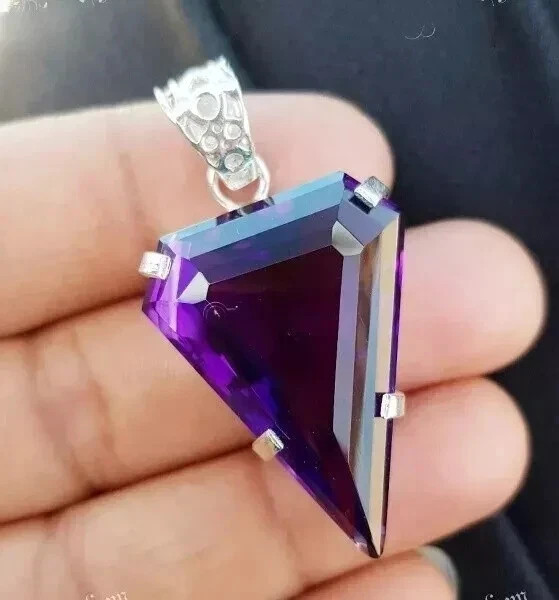 50.85 Ct+Natural Purple Amethyst 925 Sterling Silver Solitaire Pendant Gemstone