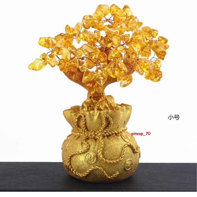 Luck Wealth Home Decoration Chinese Feng Shui Money Golden Crystal Tree Bonsai