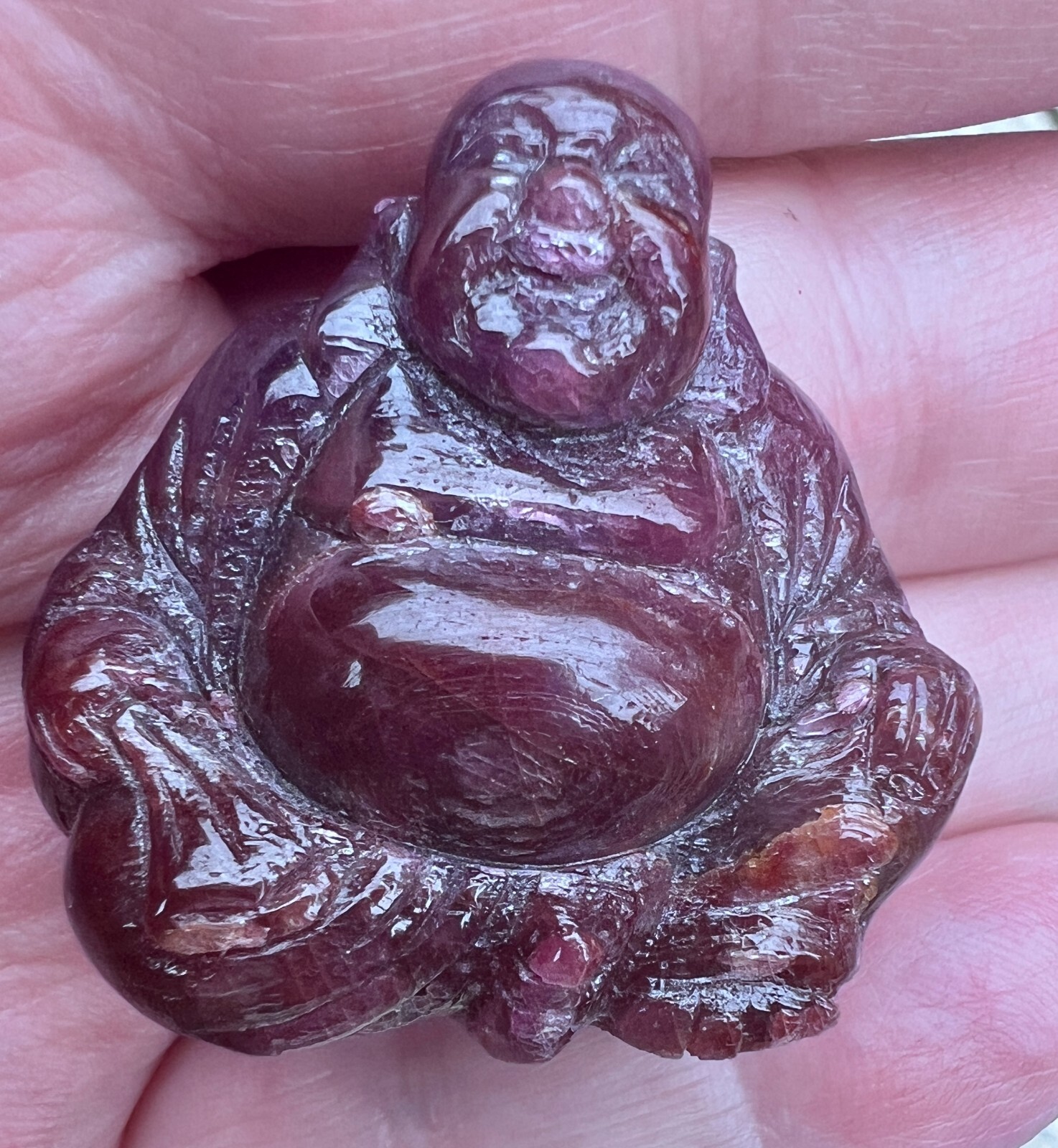 TOTALLY NATURAL REAL RUBY GEMSTONE BUDDHA STATUE CARVING UNHEATED 230 CT.