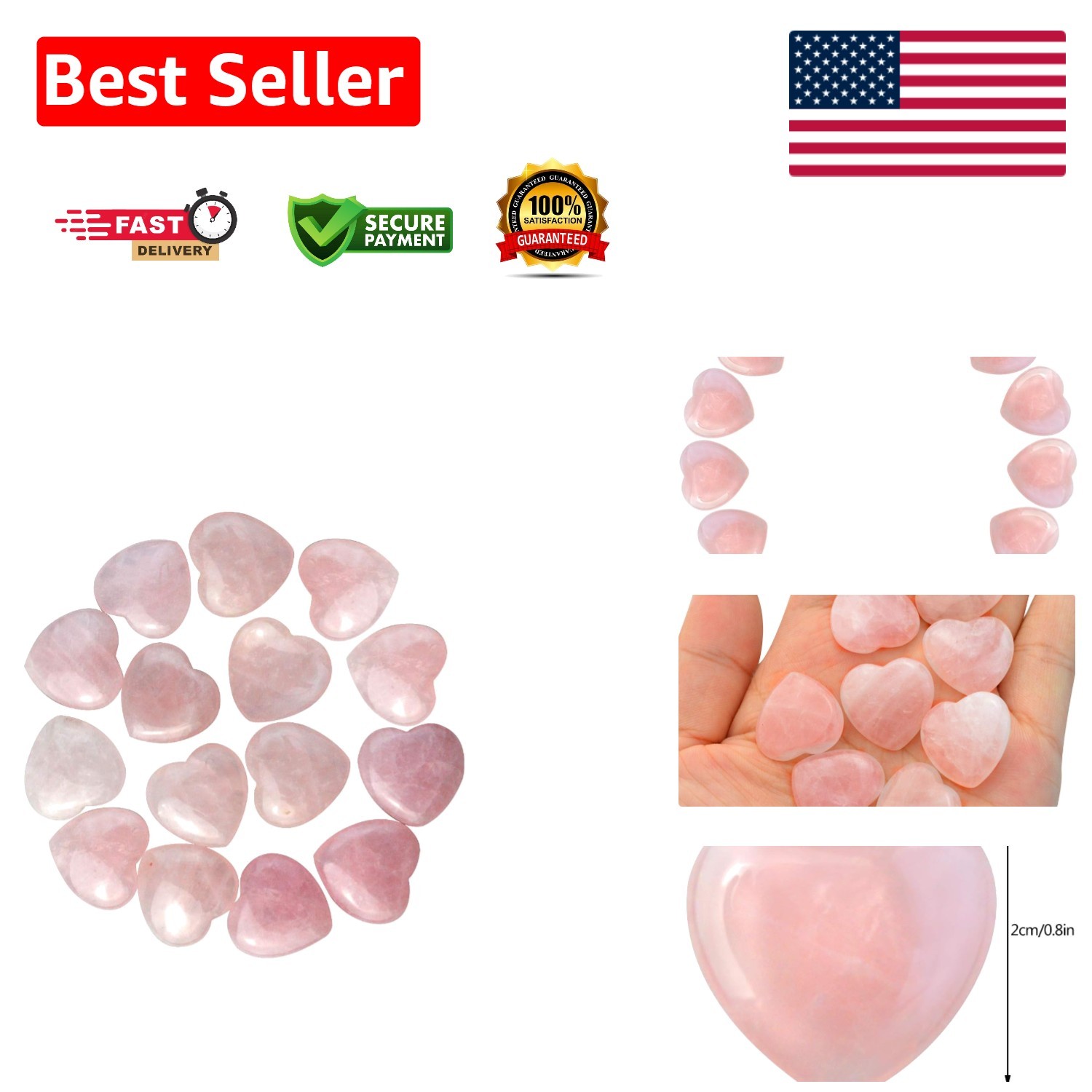 Natural Rose Stone Heart Worry Stones – Set of 15 for Chakra & Energy Healing