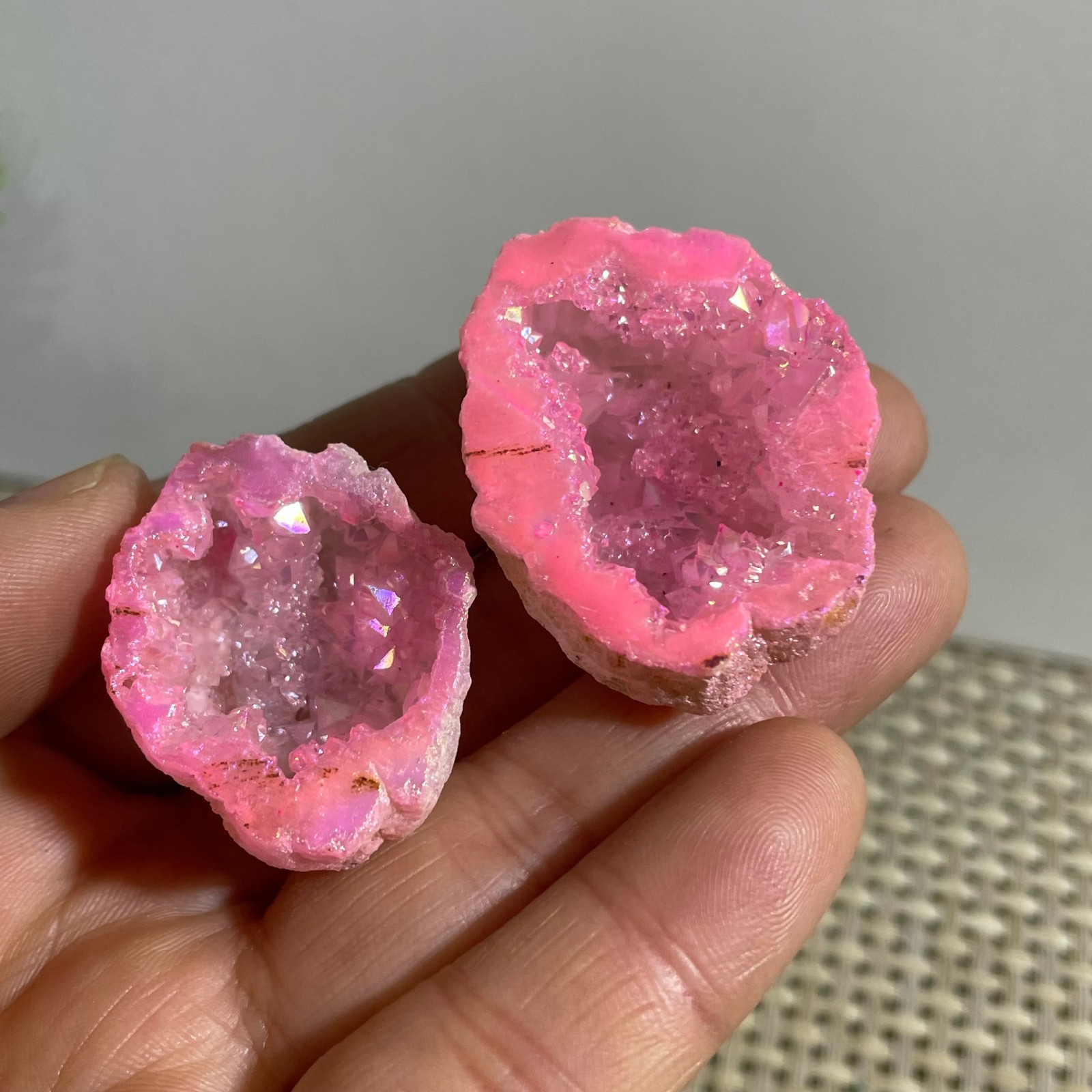 2pc 26g quartz crystal electroplated rough agate cave specimen healing