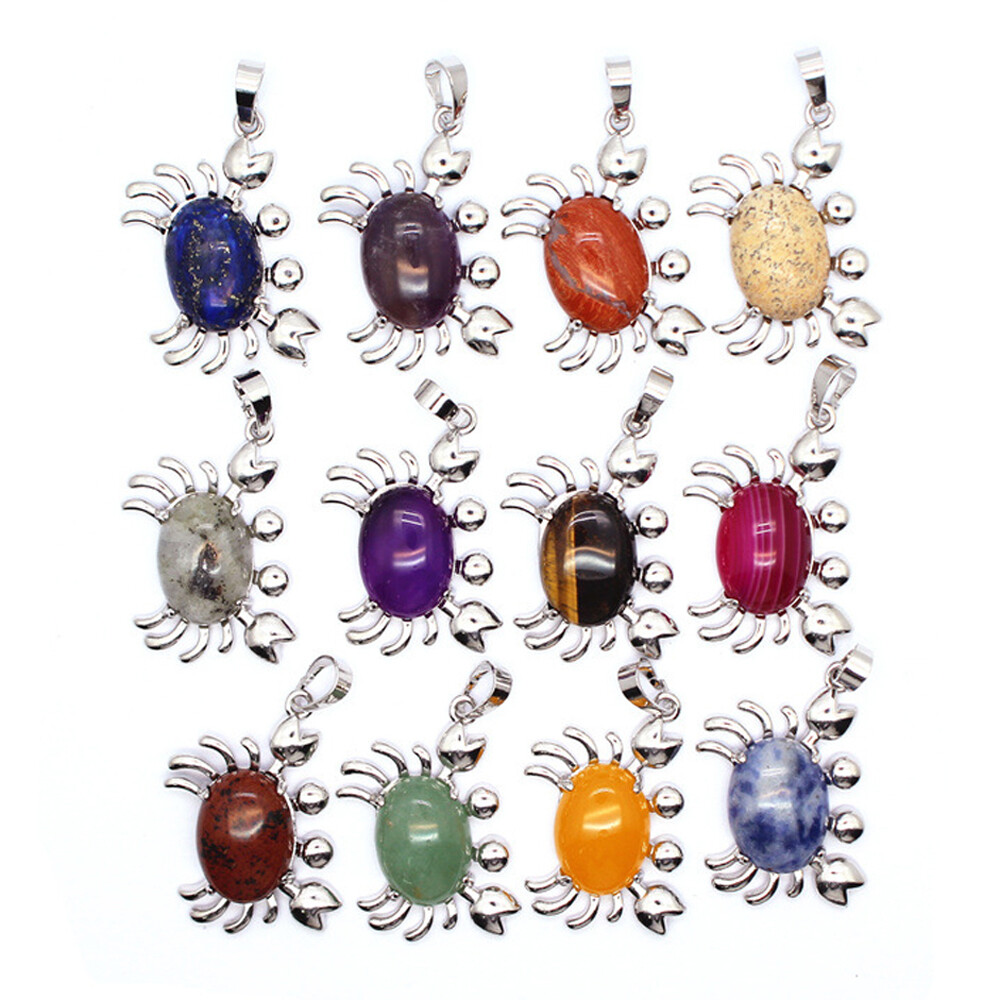 Chakra Crystal Stone Mini Crab Quartz Pendant for Necklace Jewelry Healing Gift