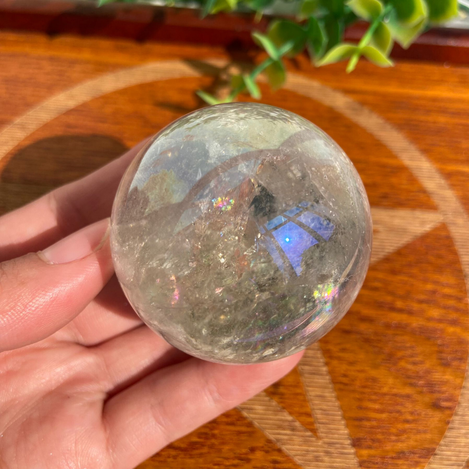 49mm Lodolite Sphere Ball With Titanium Angel Aura Garden Quartz Rainbow Energy