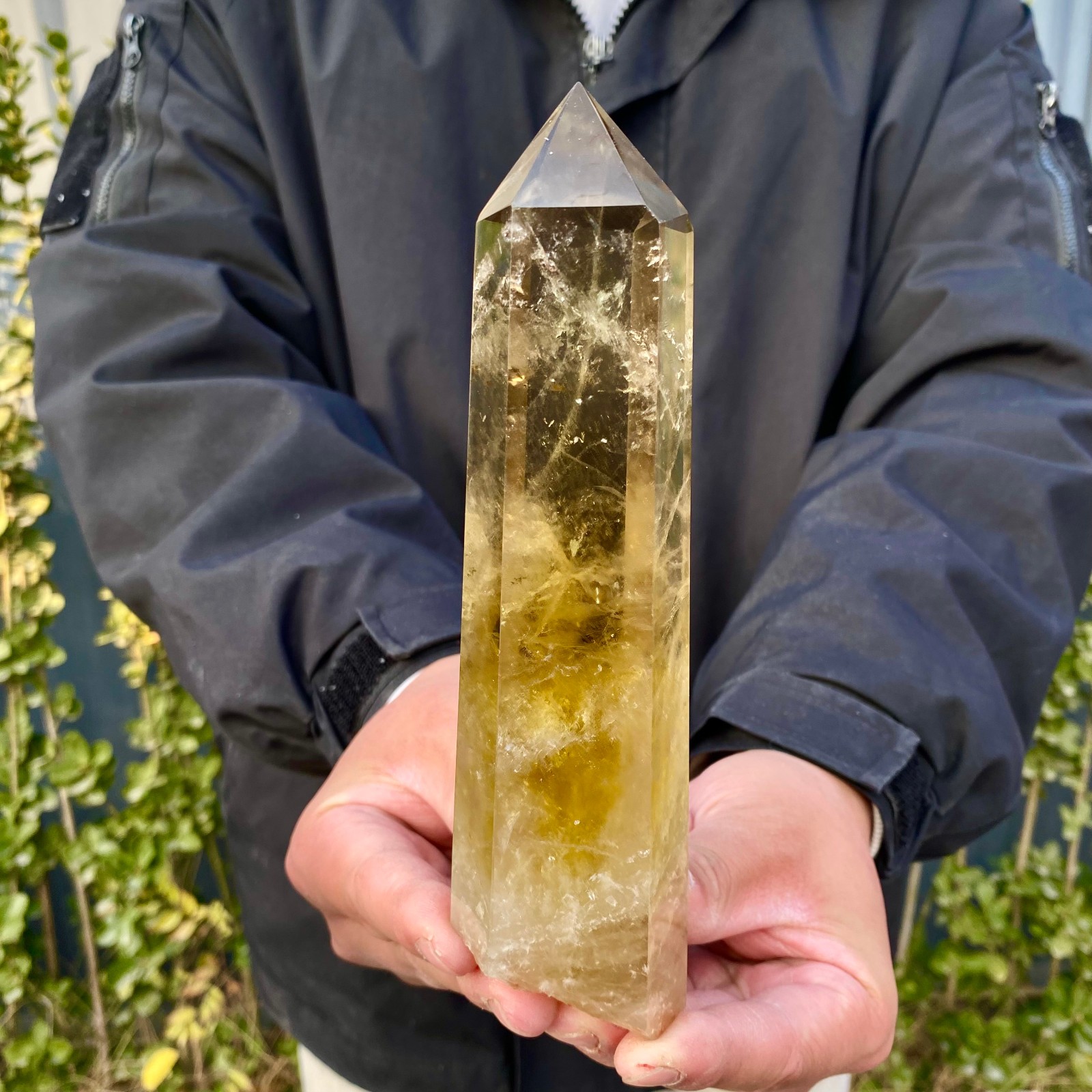 1.25LB Natural Clear Yellow Crystal Obelisk Quartz Energy Tower Point Reiki Heal