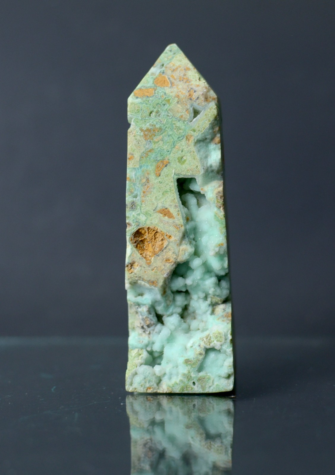 Garnierite 4″ Botryoidal Crystal Tower | Mint Green Polished Druzy Geode