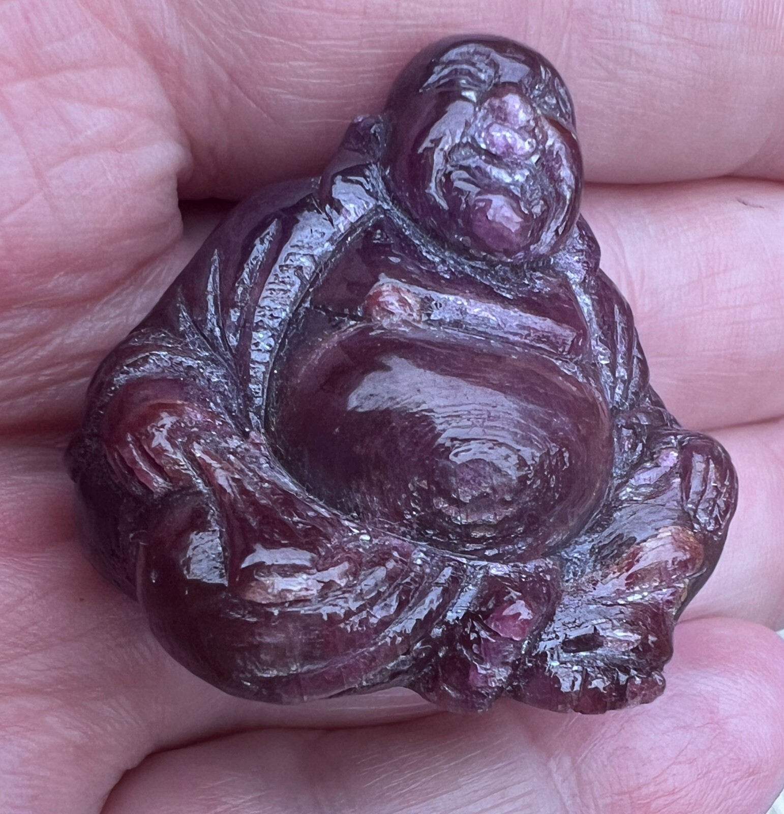 TOTALLY NATURAL REAL RUBY GEMSTONE BUDDHA STATUE CARVING UNHEATED 230 CT.