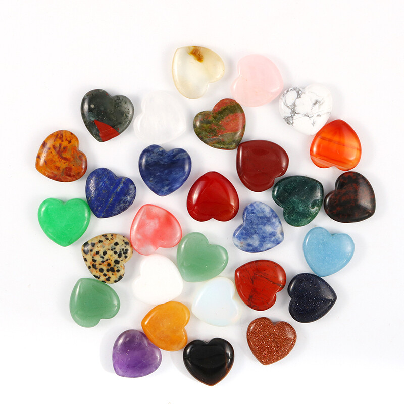 Natural heart shaped crystal stones mixed healing crystal quartz gemstone 30pcs