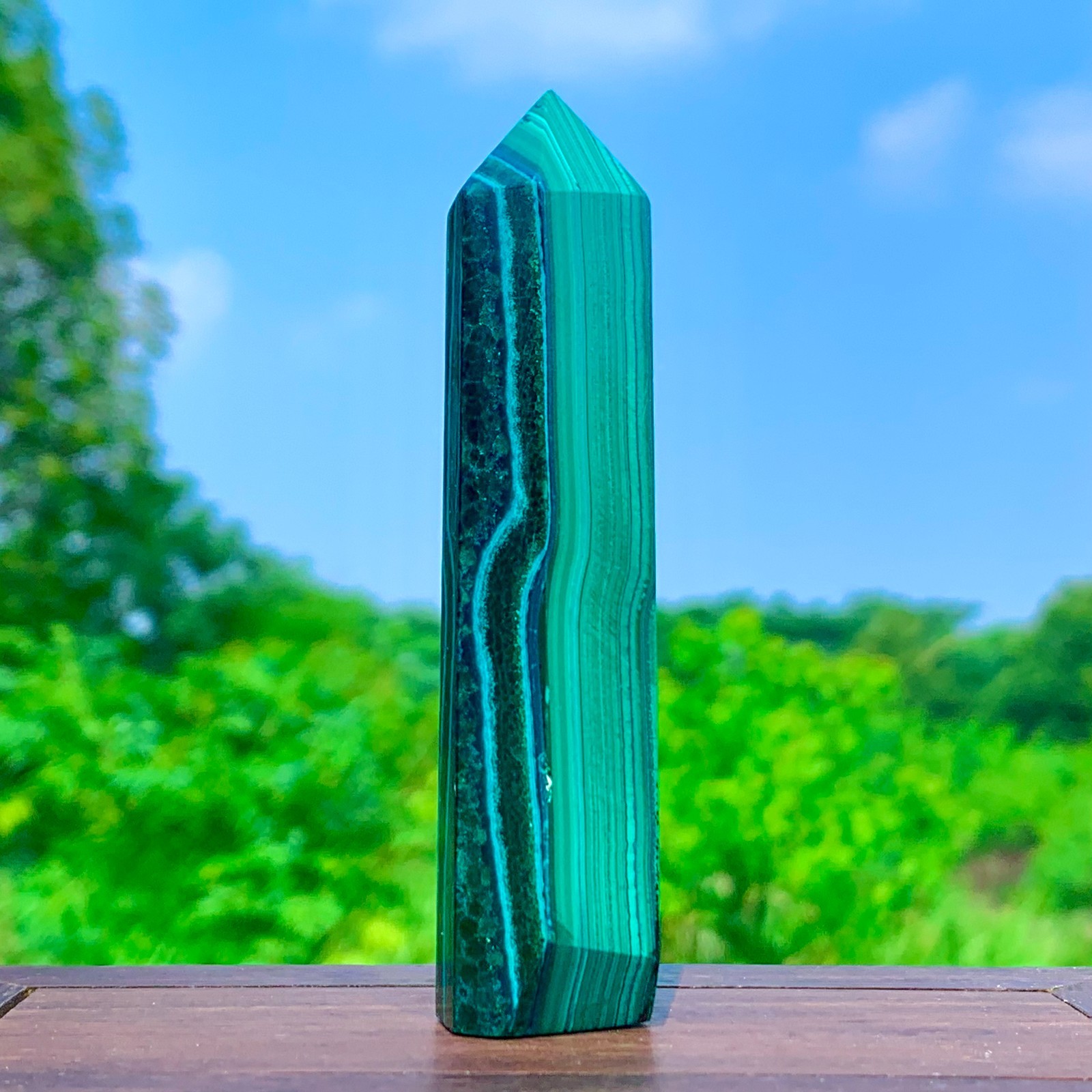 106G Top!! Natural Malachite Quartz Obelisk Crystals Tower Chakras Point Healing