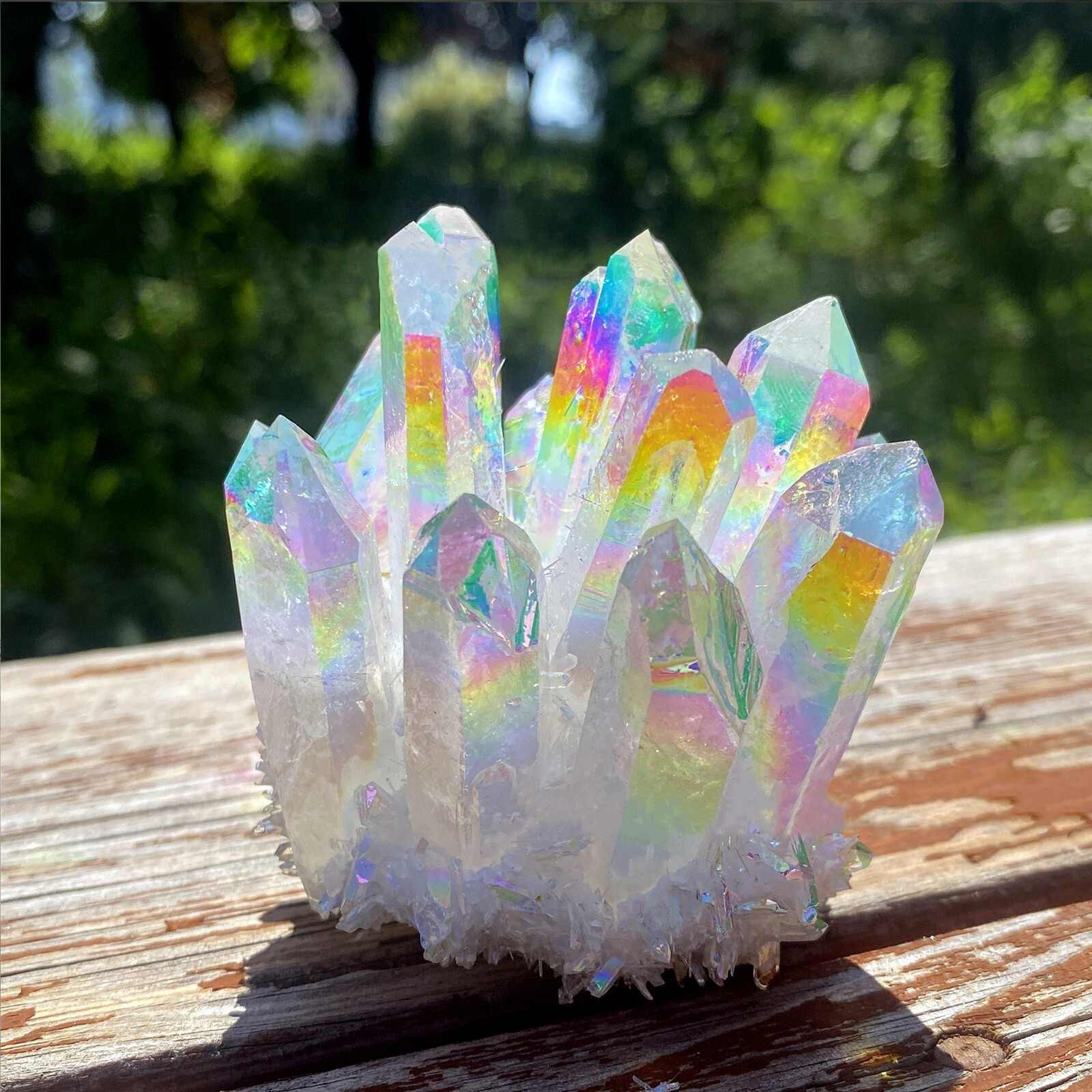 300g Rare Rainbow Angel Aura Phantom Cluster Titanium Geode Quartz Home Decor