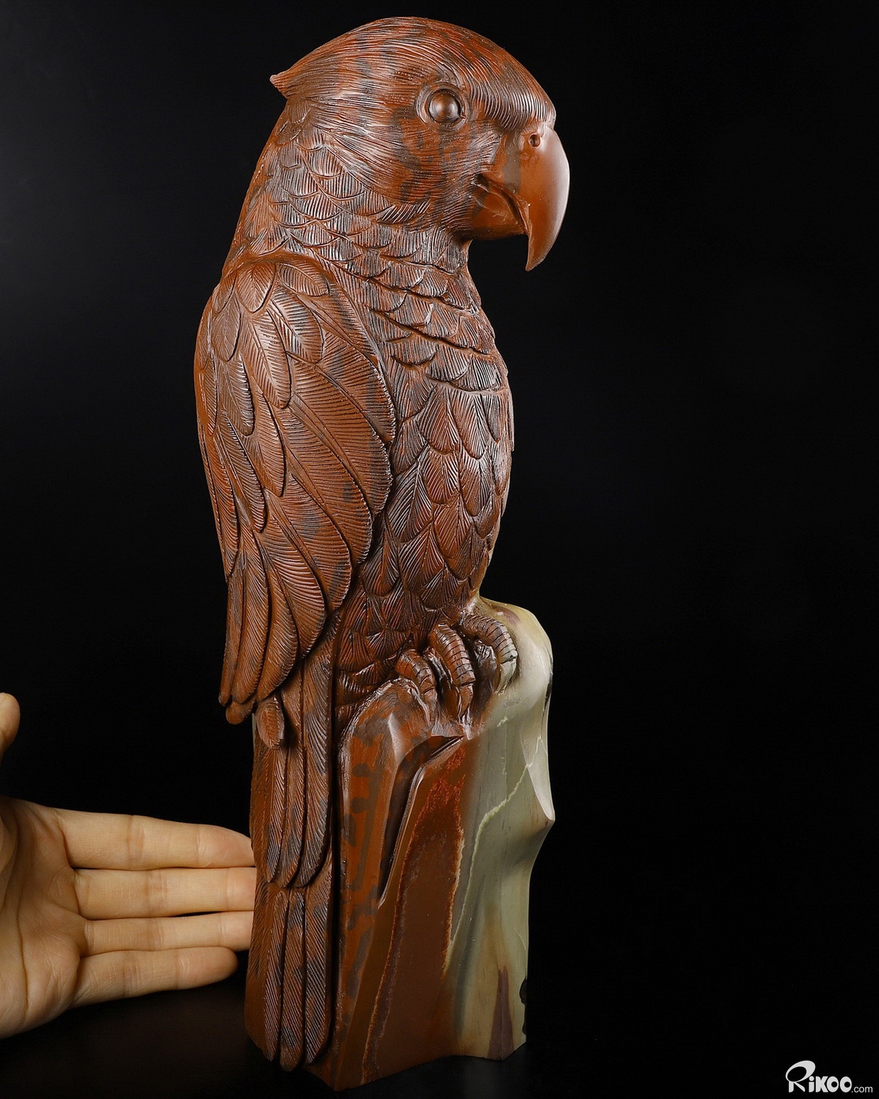 Giant 12.0″ Australian Print Stone Carved Crystal Parrot Cockatoo Bird