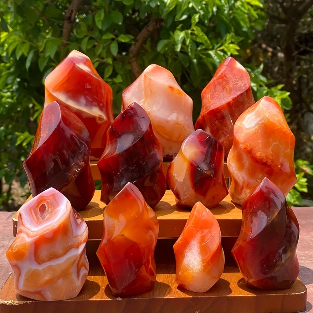 Natural Carnelian Flame Ornament Red Agate Torch Tower Mineral Healing Gift