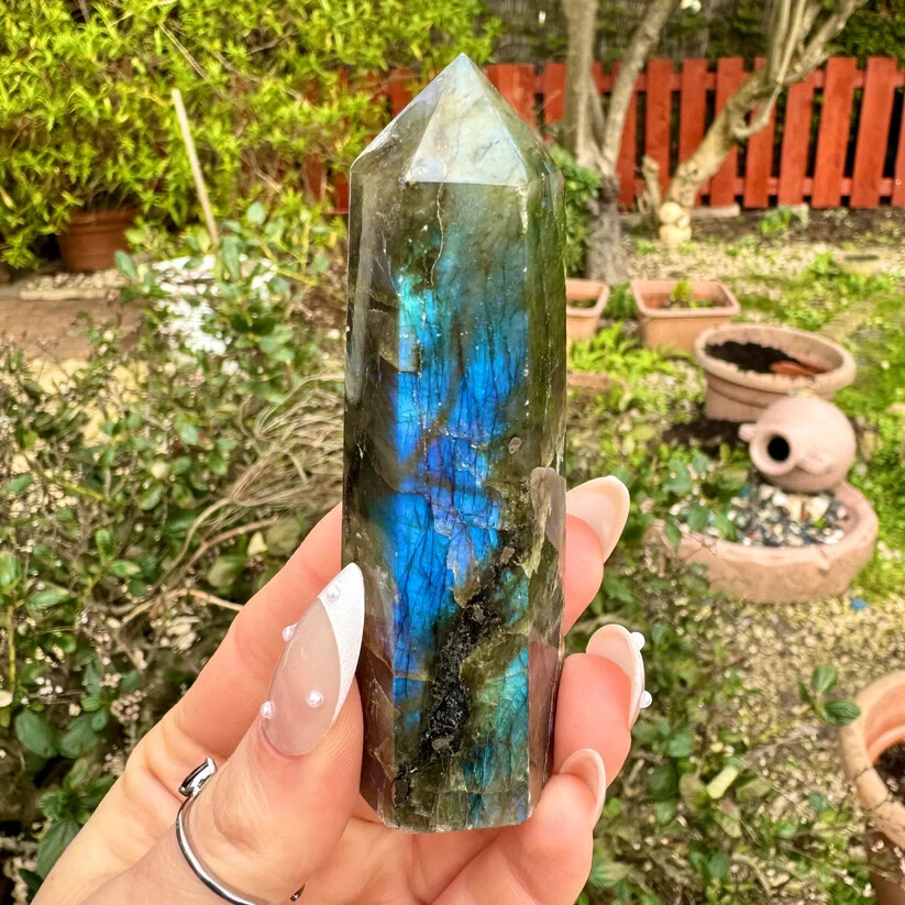 Natural A+ Labradorite Tower Point Hexagon Wand Obelisk Healing Stone Mineral
