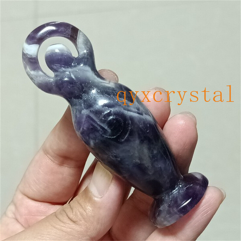 3″ Natural Dreamy Amethyst goddess totem Skull Quartz Crystal Skull Reiki 1PC