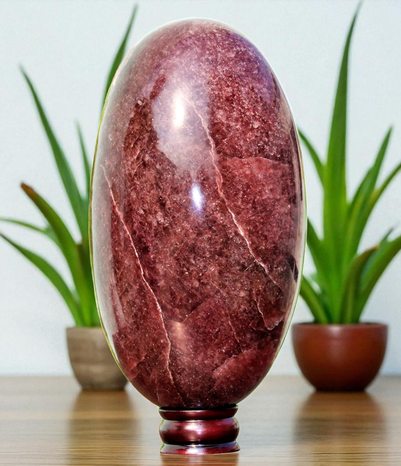 XL RED STRAWBERRY Quartz Crystal Fengshui Lingam Healing Chakra Stone Decor 29cm