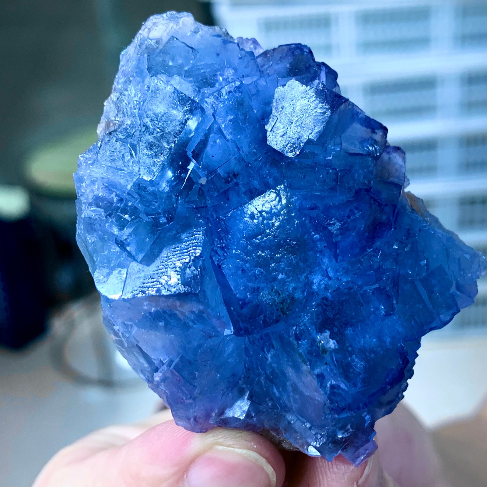 81G Rare transparent blue fluorite cubic mineral crystal sample/China