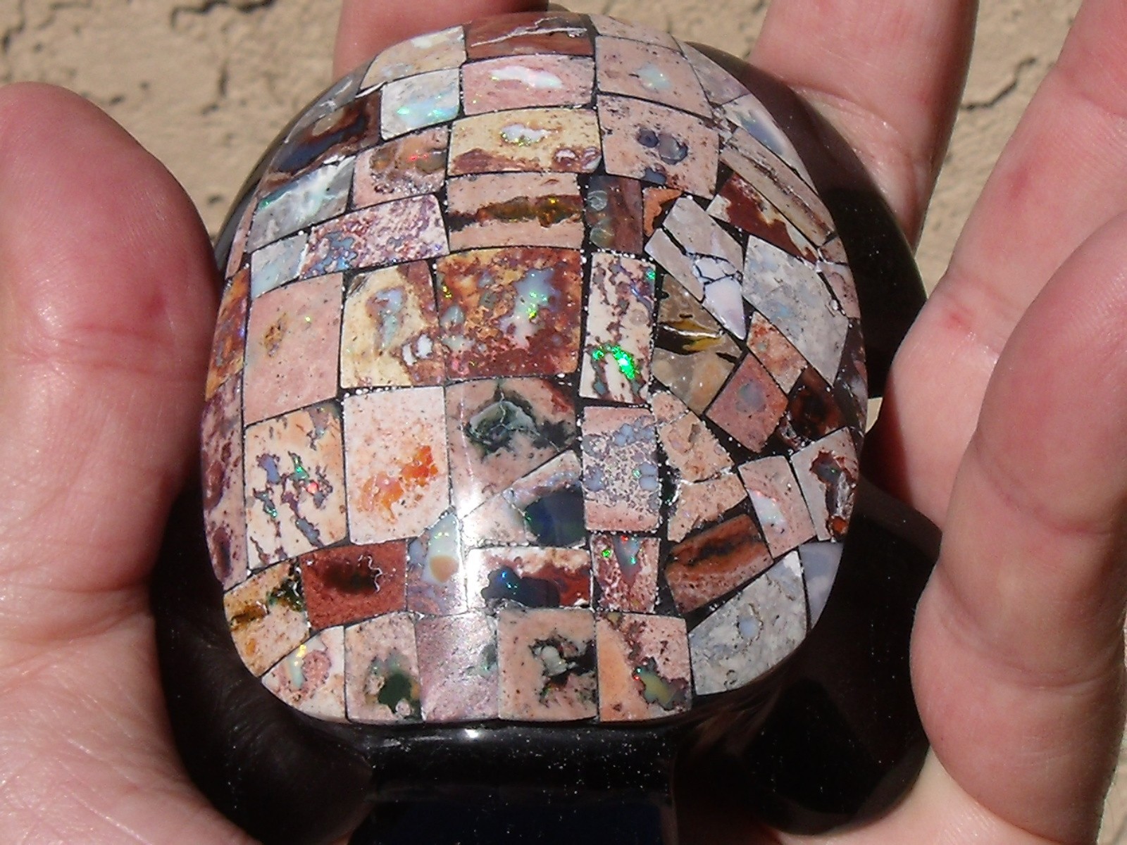 1,580 CTS Black Obsidian Turtle with a Mosaic shell of Cantera Fire Opal Inlay