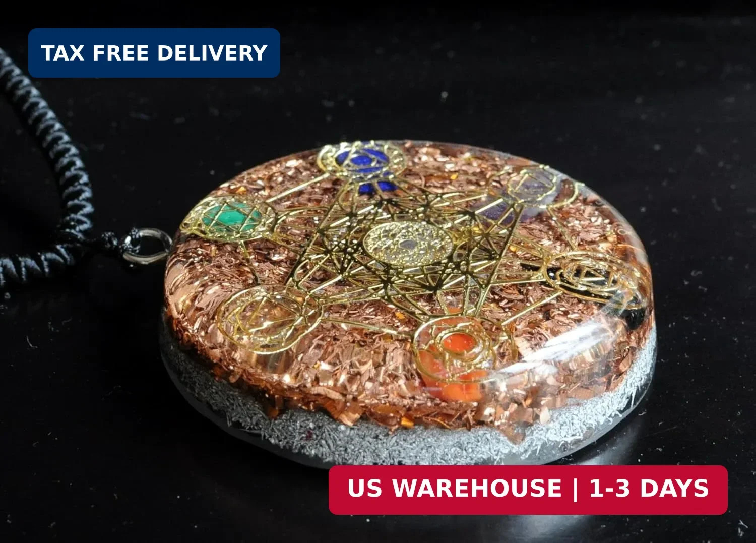 Metatron’s Cube Merkaba 7 Chakras with Crystals Stones Orgone Pendant 2.25 inch