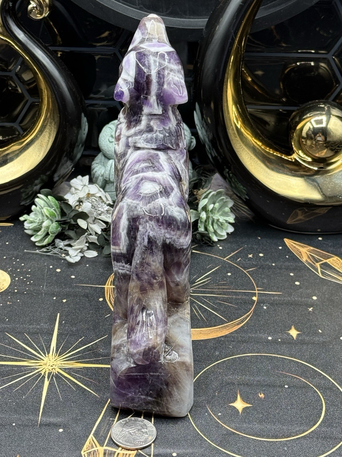 Natural Chevron Amethyst “Dream Amethyst” Carved Wolf 2.7lbs! Free shipping!