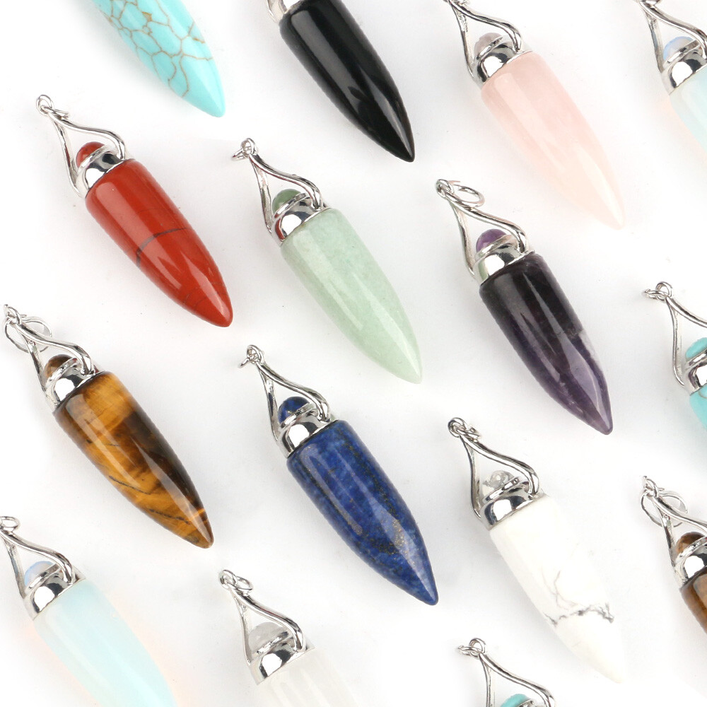 Natural Crystal Point Bullet Cone Chakra Chain Pendulum Stone Dowsing Pendant