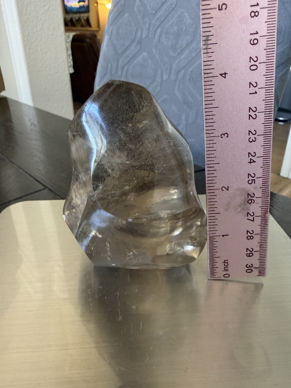 1lb 3.5oz Smokey Quartz Crystal Flame Polished Freeform Translucent 4inch Tall