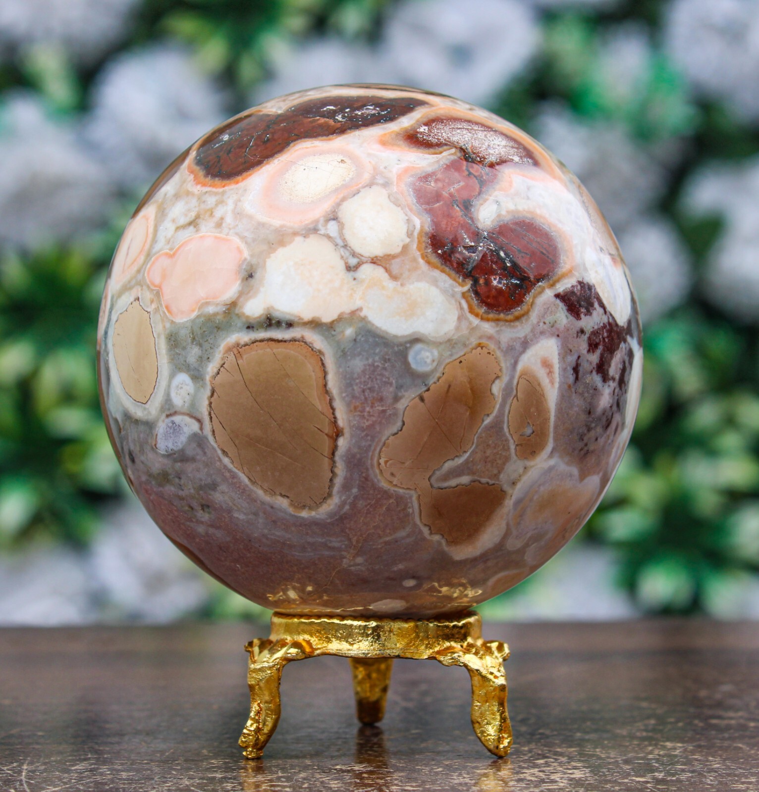 Natural 75MM Brown Cobra Jasper Crystal Healing Energy Reiki Chakra Sphere Ball