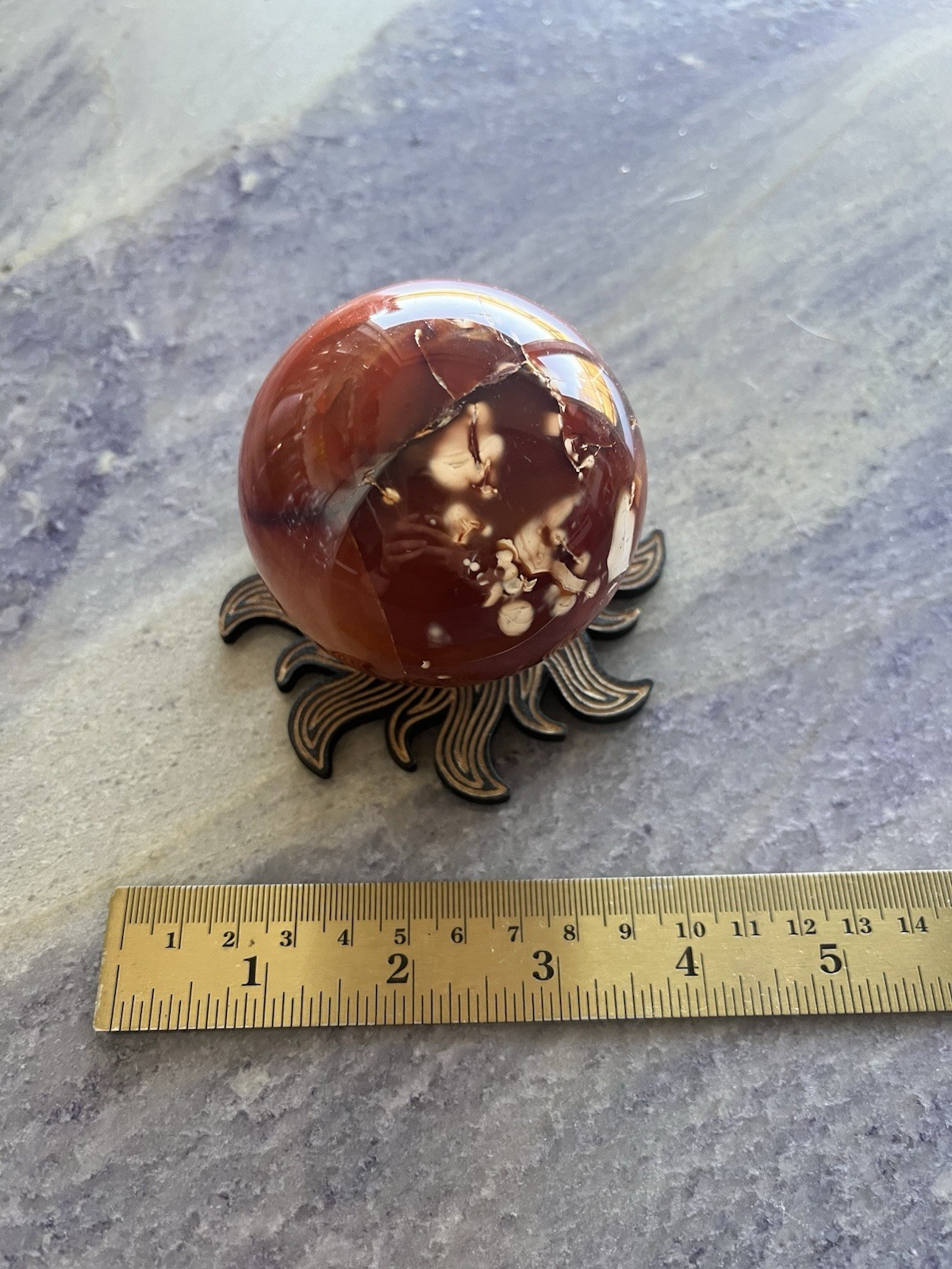Natural Crystal Stone Big Carnelian Flower Agate Ball Sphere 1lb Healing Red