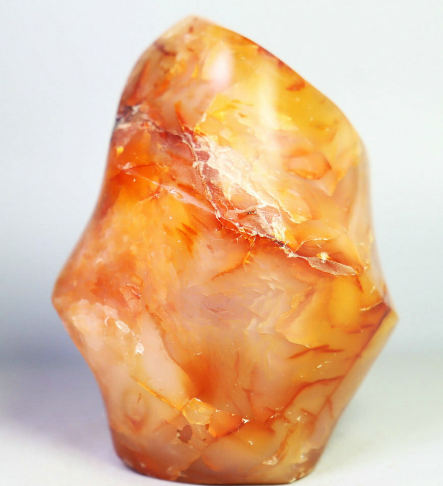 271g Natural Red Orange Carnelian Agate Flame Freeform Quartz Crystal Madagascar