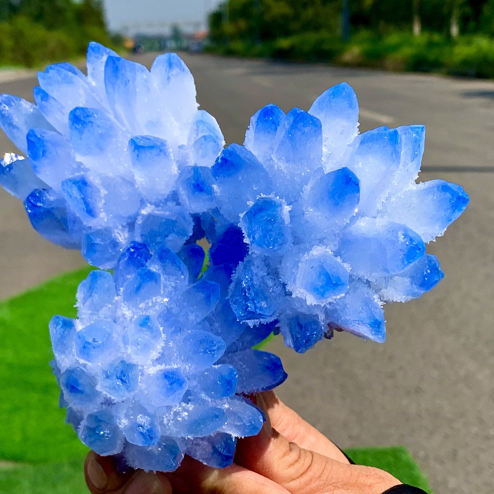 1.85LB Newly discovered blue phantom crystal quartz cluster mineral sample