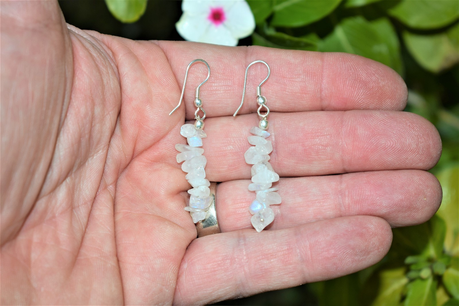 CHARGED Rainbow Moonstone Designer Crystal Chip Earrings REIKI! ZENERGY GEMS™