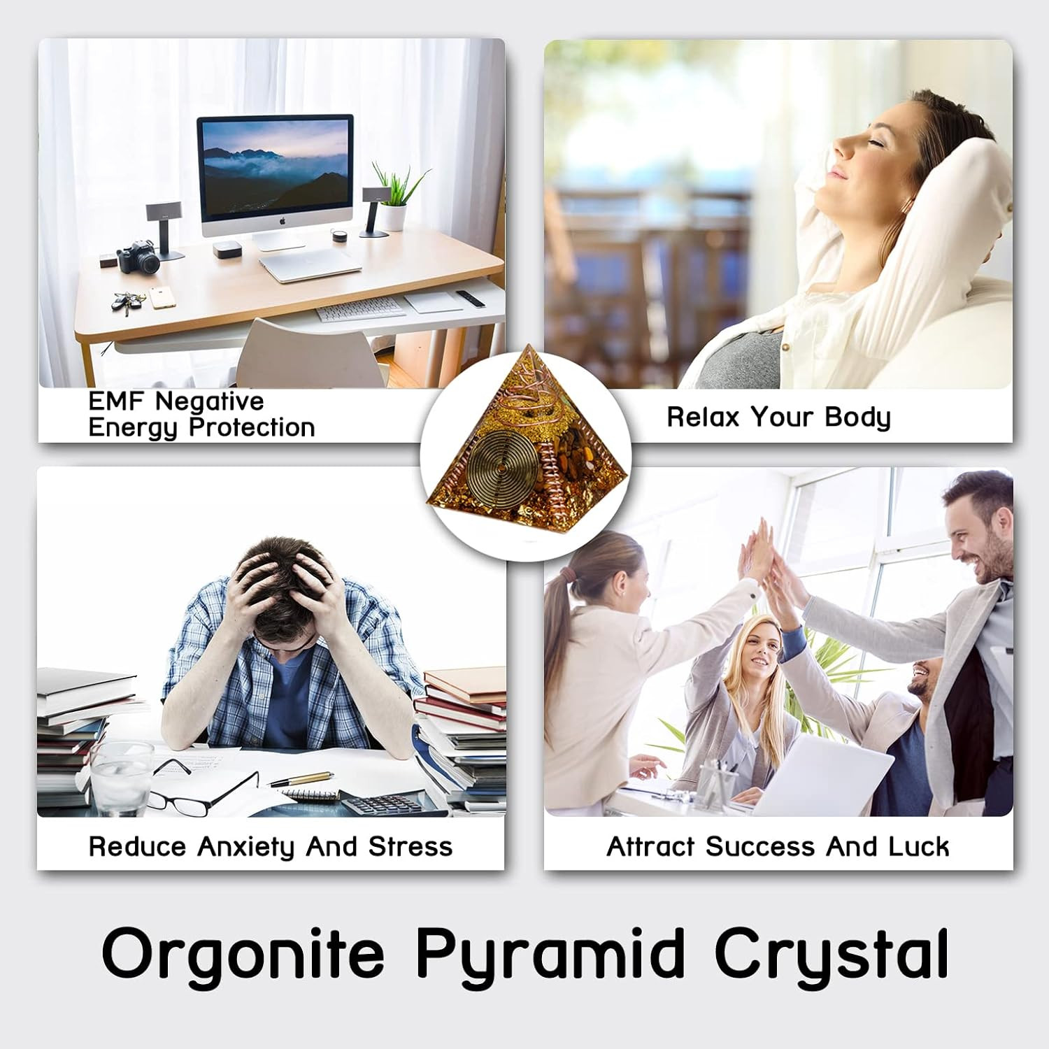 DRTMLY Orgone Pyramid, Small Healing Crystals Pyramid with Tiger’S Eye Stones, O