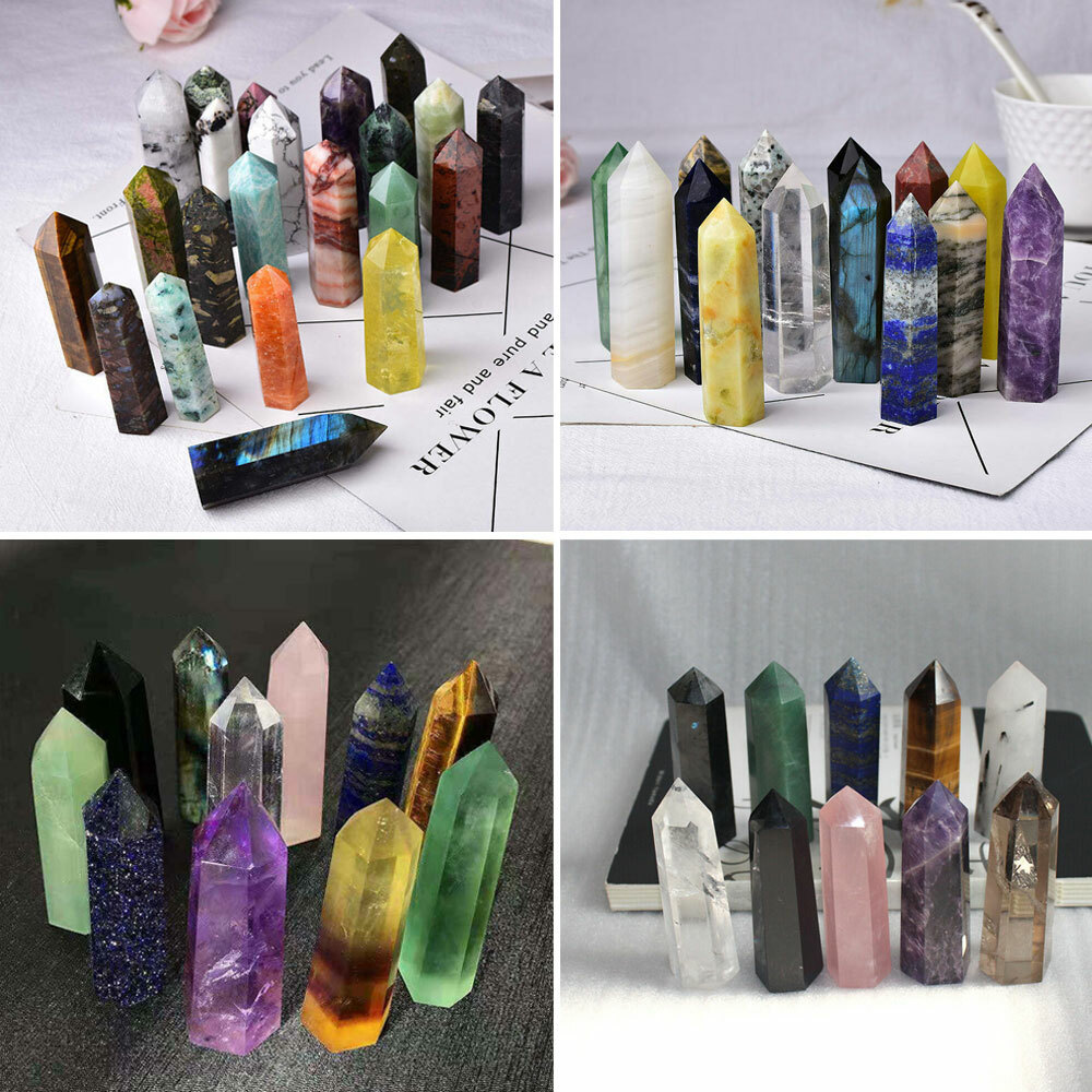 Natural Colorful 3-11CM Quartz Crystal Point Obelisk Hexagonal Healing Mineral#