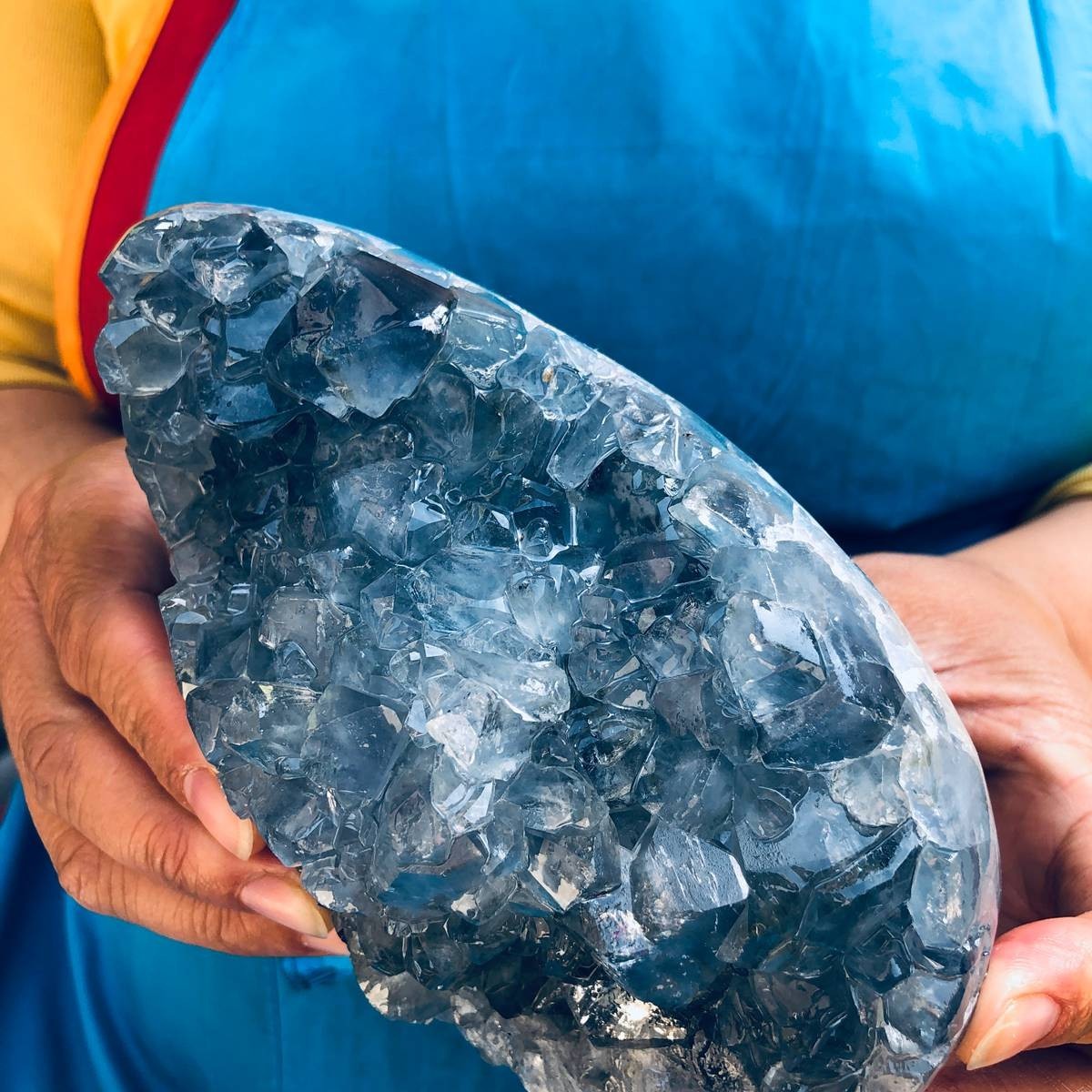 6.35LB Natural Blue Celestite Geode Crystal Cluster Specime Healing 1.51+1.38kg