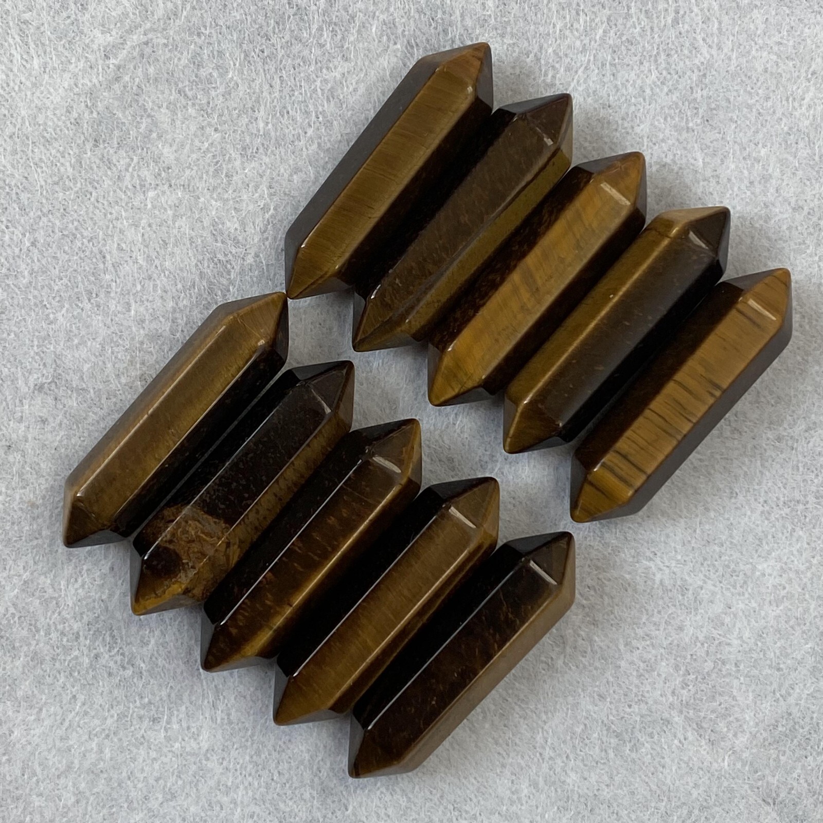 10pcs Natural Tiger’s eye Obelisk Quartz Crystal Wand Double Point Healing