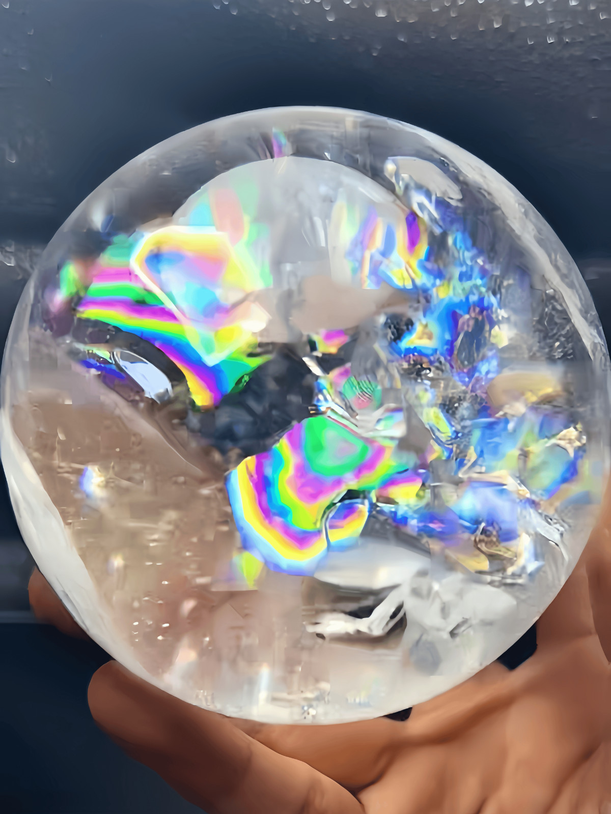 3.12LB Top Natural Clear Quartz Rainbow Ball Crystal sphere Healing Decor 100mm