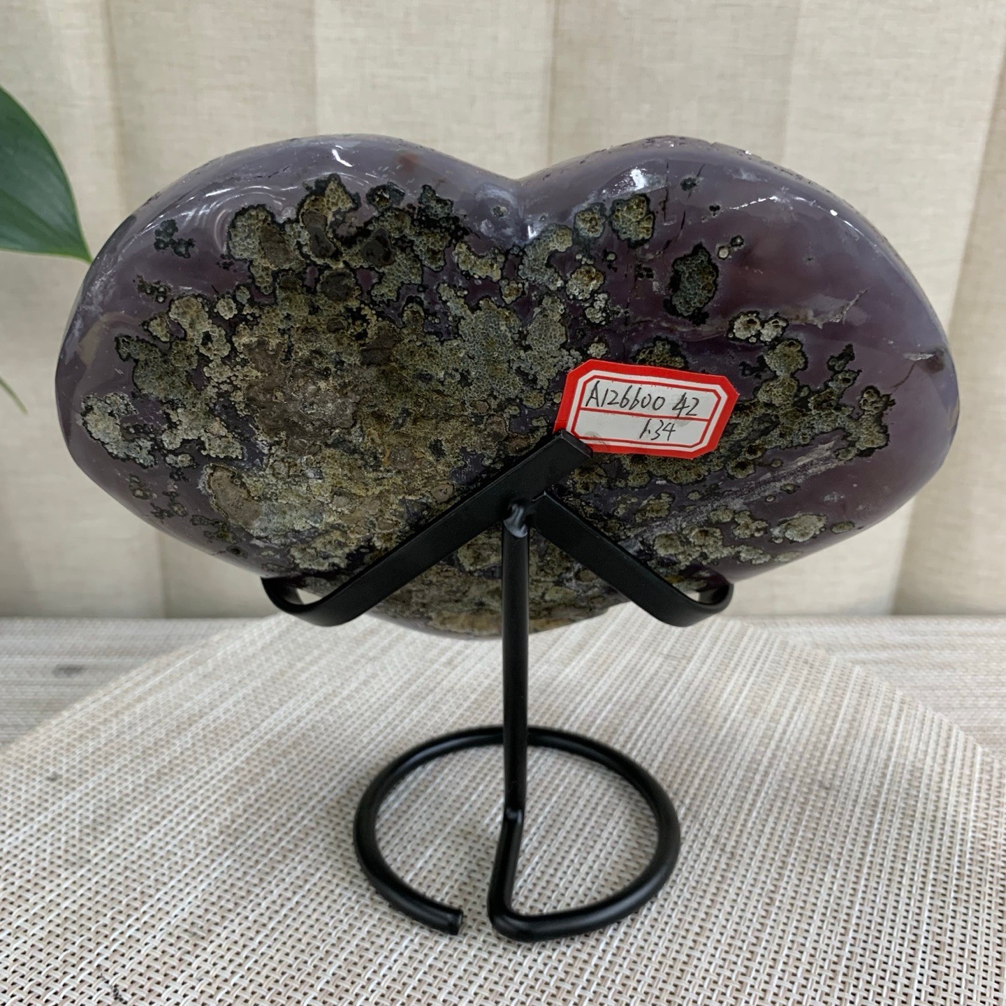 2.9LB Purple Amethyst Agate Heart Carving Natural Crystal Ornament Home Gif+base