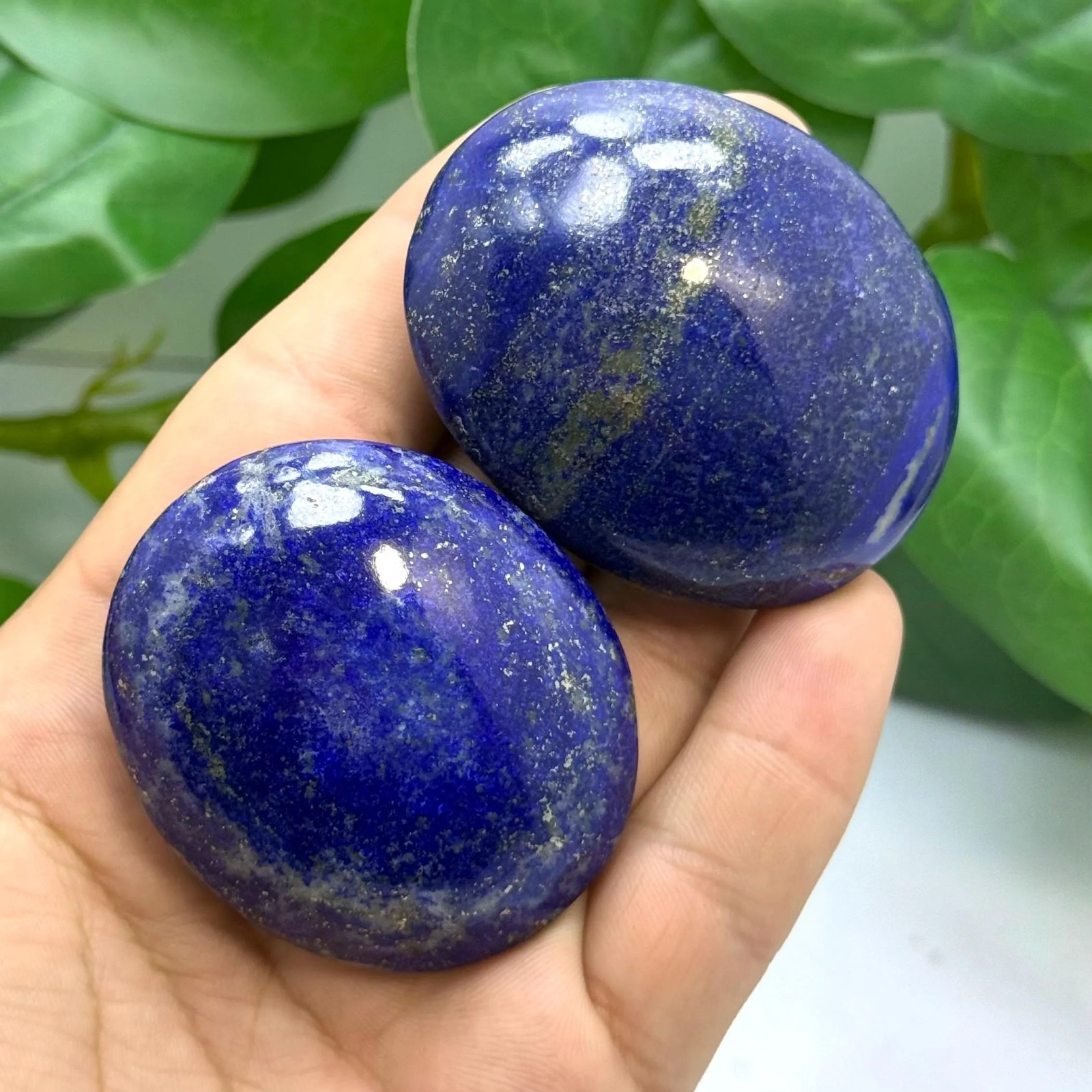 2 Pcs Polished Lapis Lazuli Palm Stones, Afghanistan Origin, Blue Crystal Healin