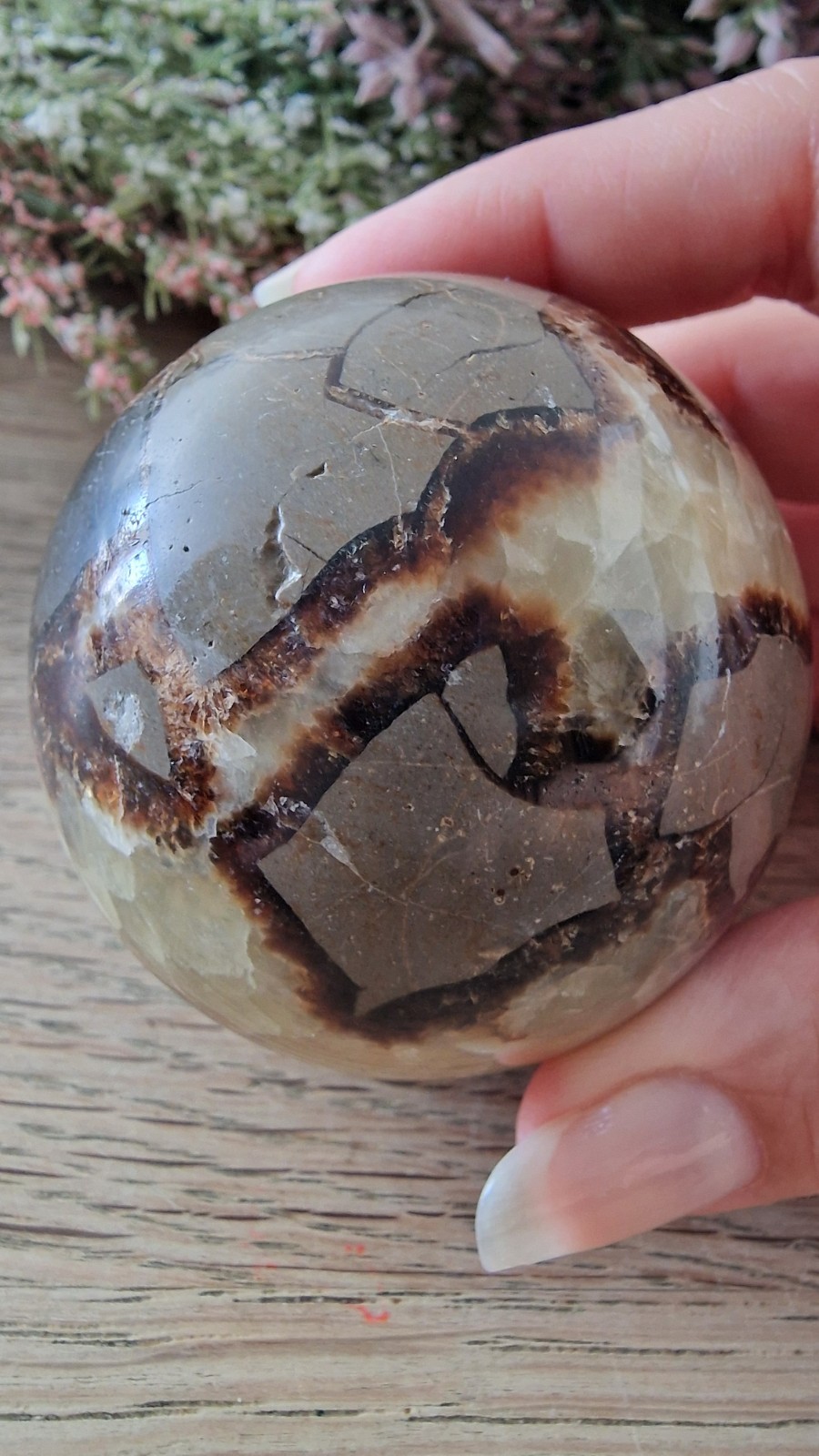 Septarian Dragon Crystal Sphere With UV Reaction 60mm 313g Free Stand