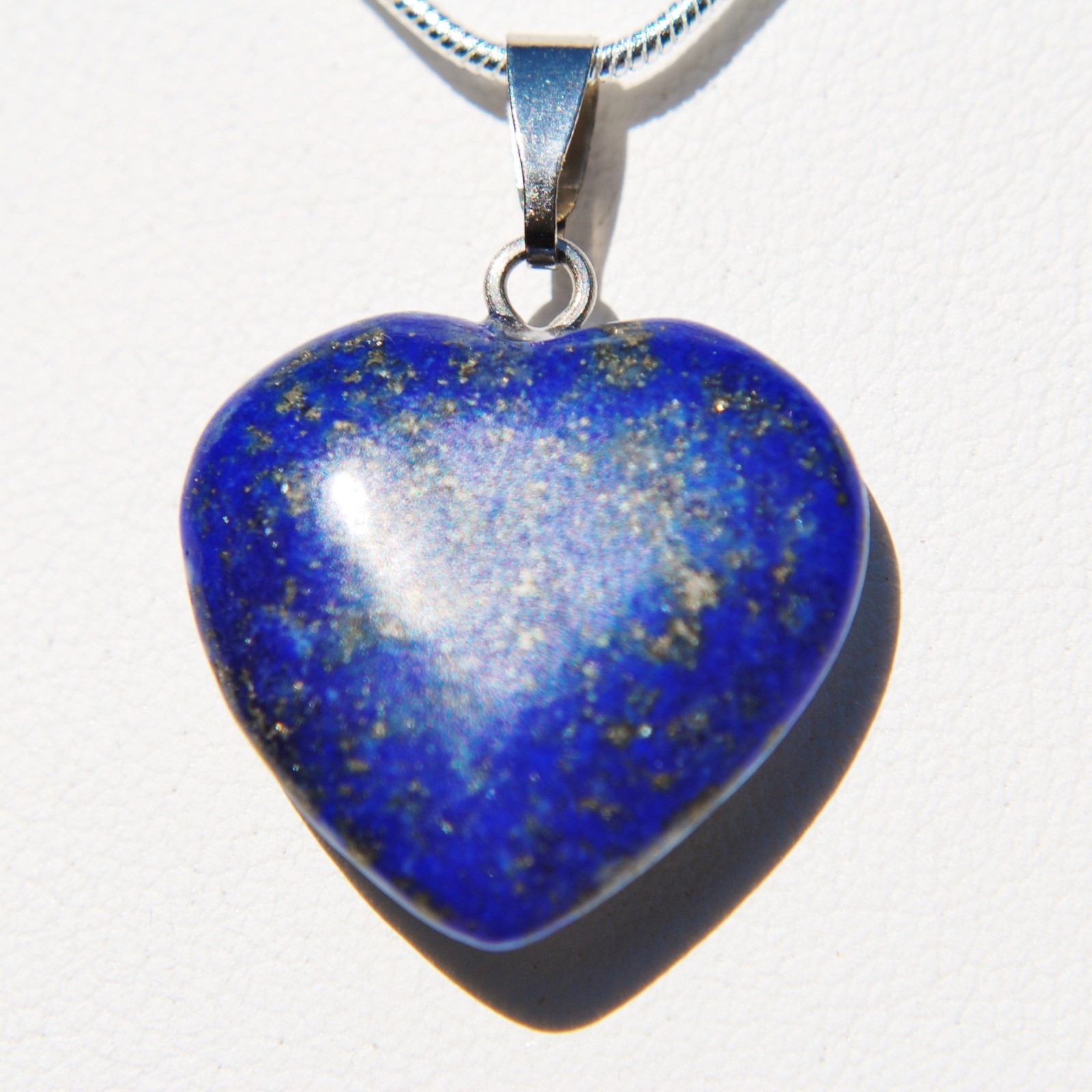 Baby Lapis Lazuli Heart Pendant + 20″ Stainless Steel Chain & Selenite Charger