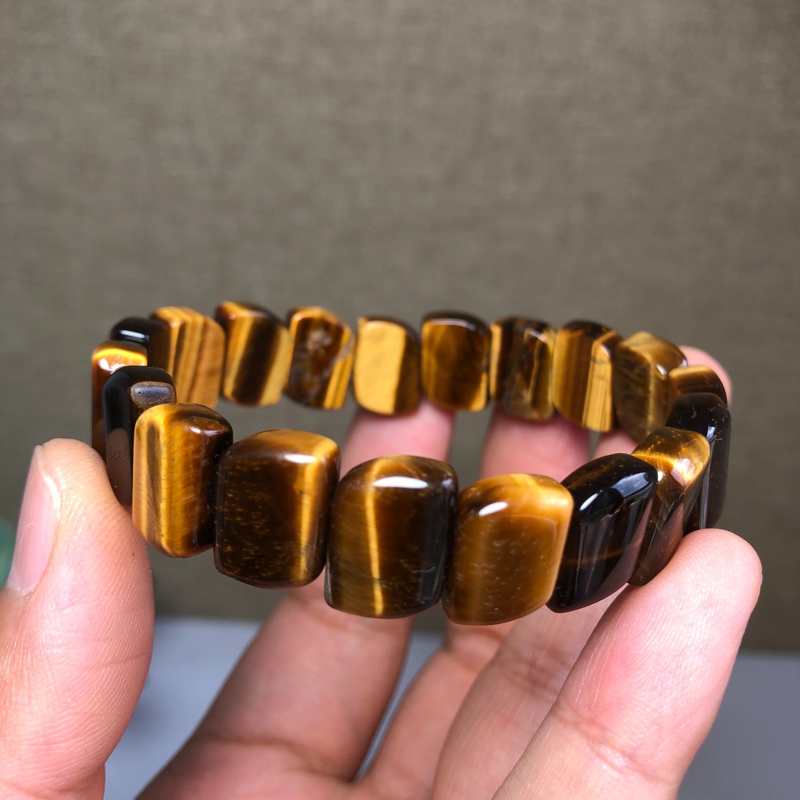 1Pcs Wholesal Natural Polish Yellow Tiger eye stone bracelets flat g7632