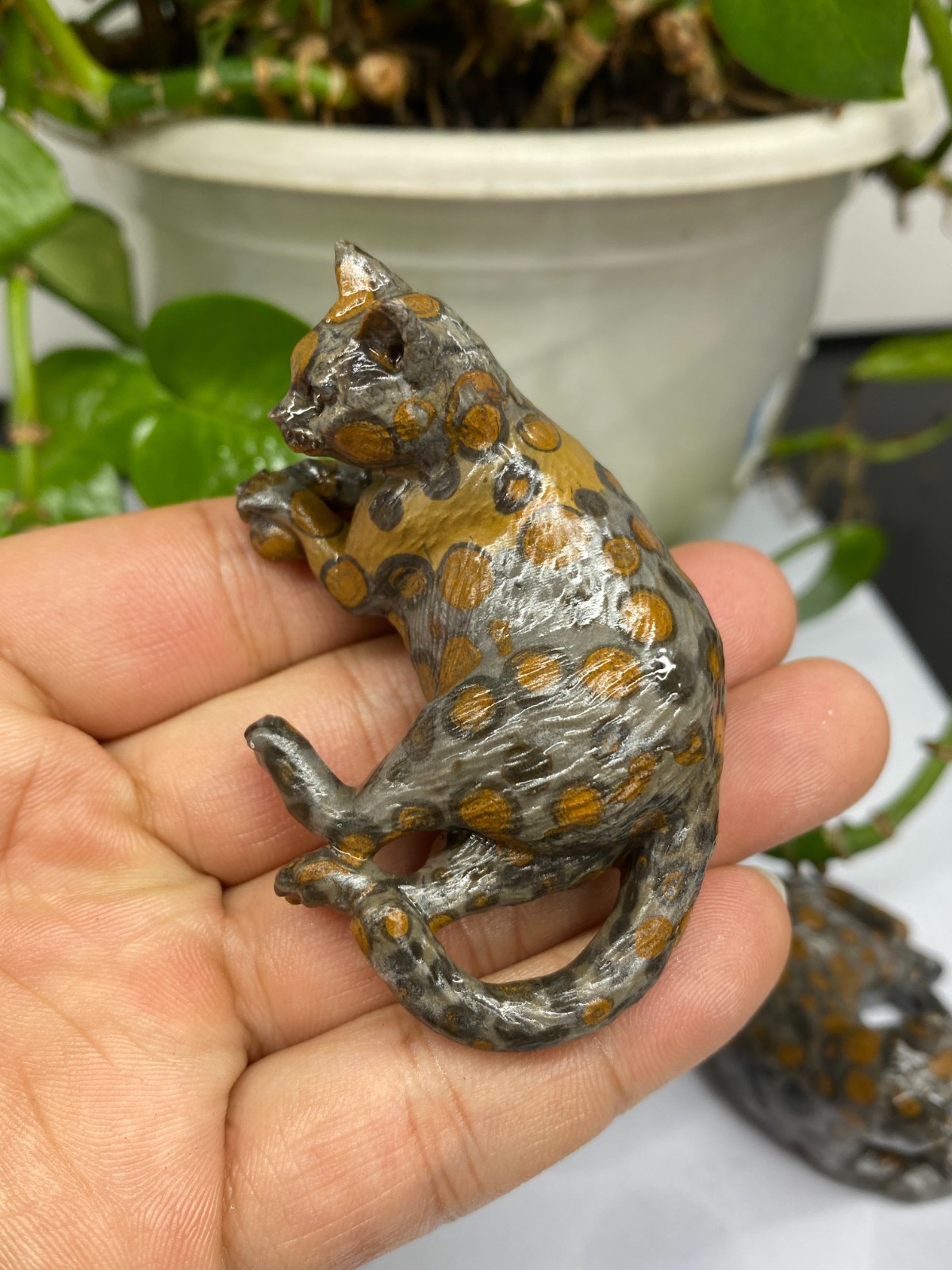 3pc Natural Moneystone Quartz hand Carved Cat skull Crystal reiki healing Random
