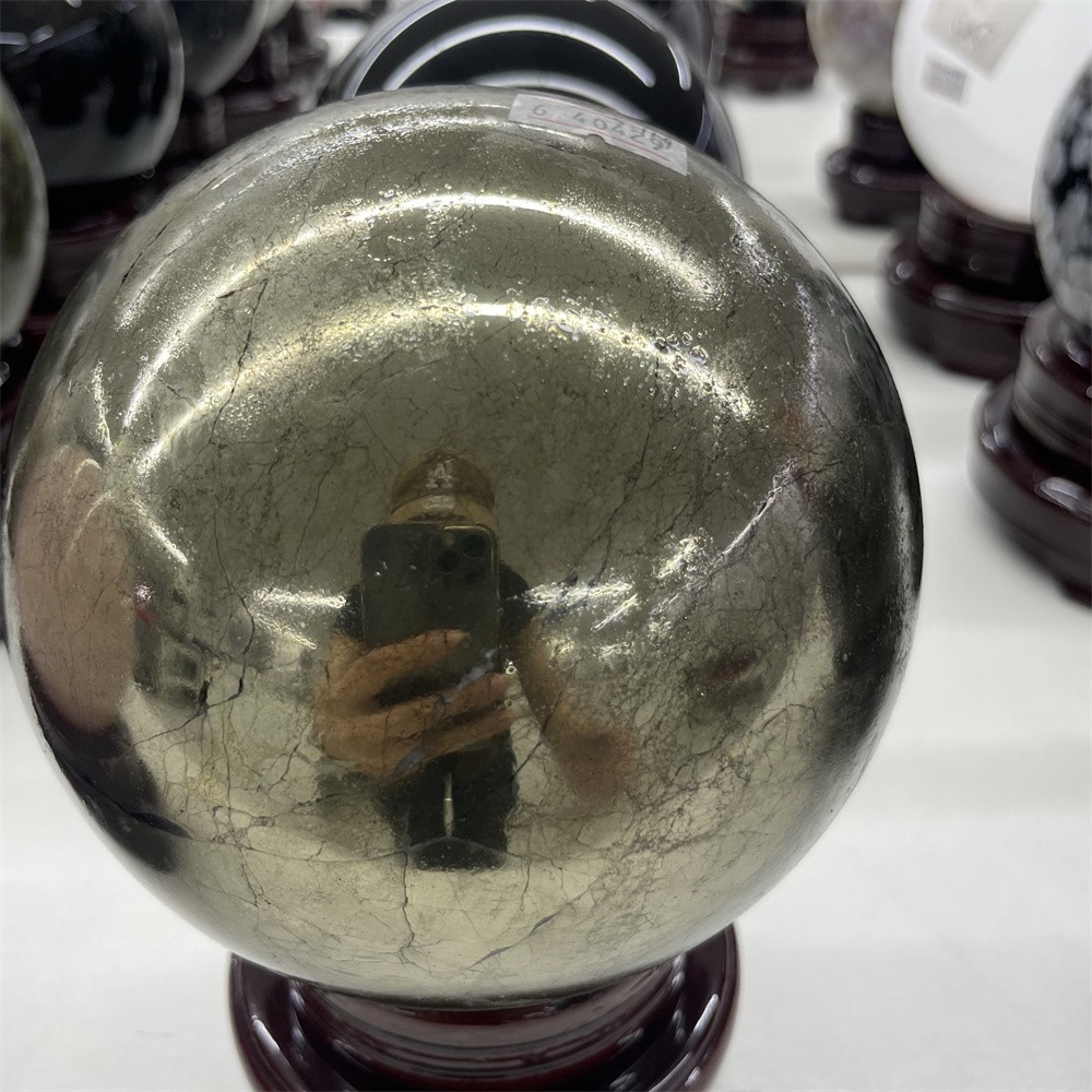 11.LB 4.5″ Natural Pyrite Sphere Ball Carved Crystal Quartz Decor Healing Energy