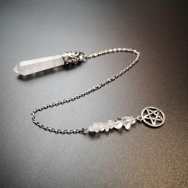 White Quartz Crystal Pendulum Dowsing Divination Pendant Spiritual Pendulos