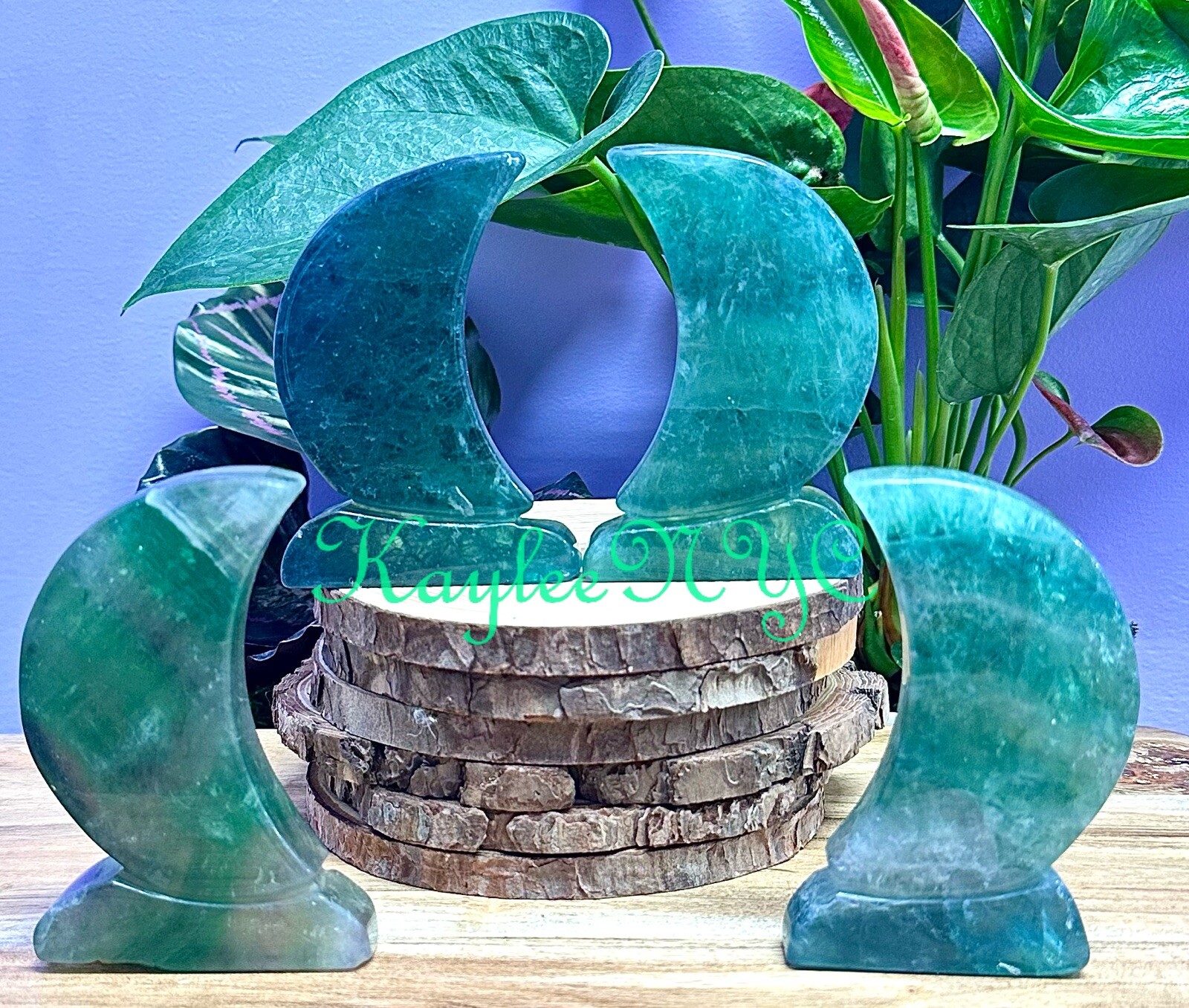 Wholesale Lot 4 Pcs Natural Green Fluorite Moons Healing Energy