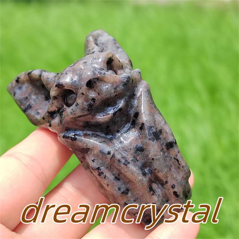 3″ Natural Yooperlite Bat Carved Quartz Crystal Skull Reiki Sculpture Gift 1pc