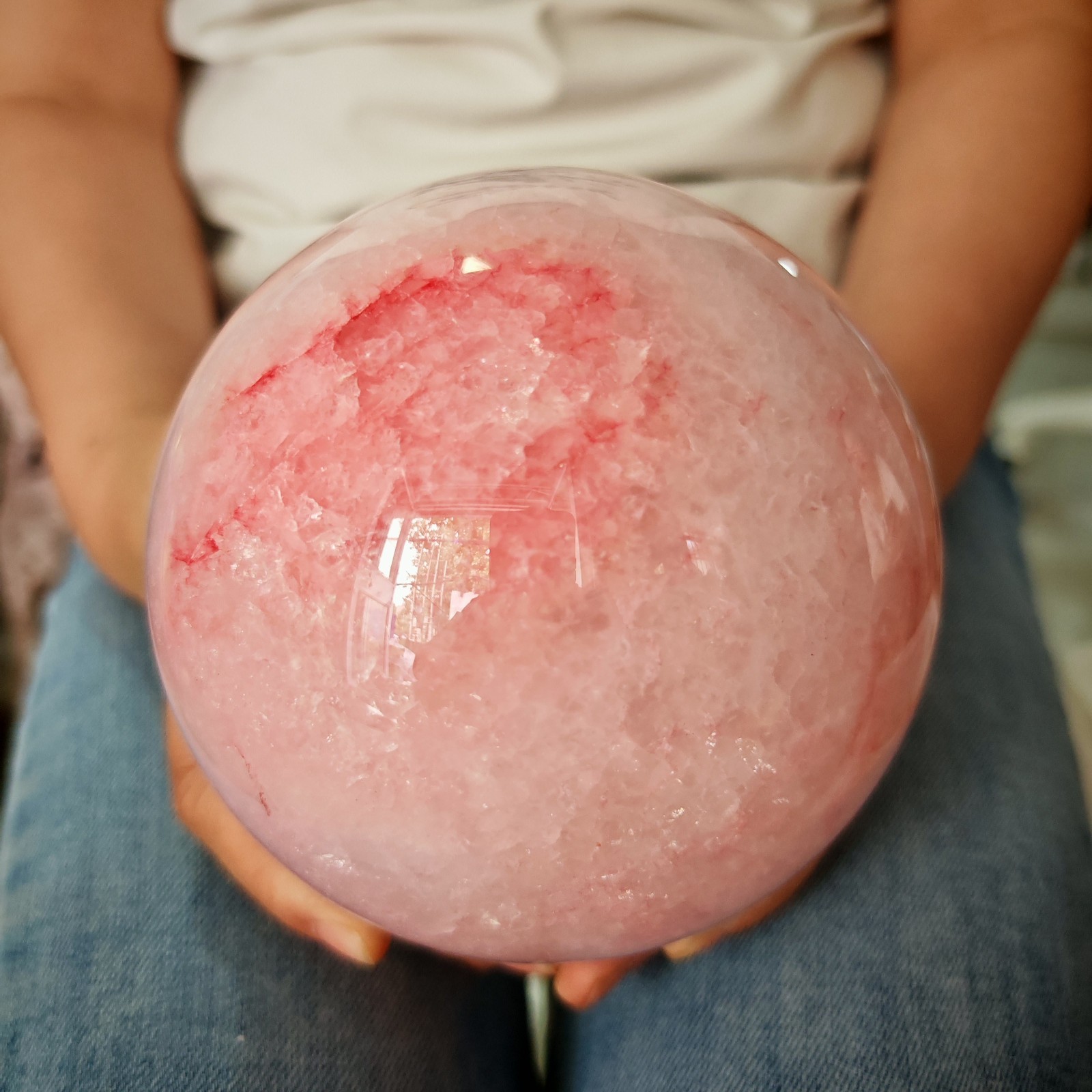 8.36LBRed gel flower crystal ball quartz crystal ball, spiritual energy recovery