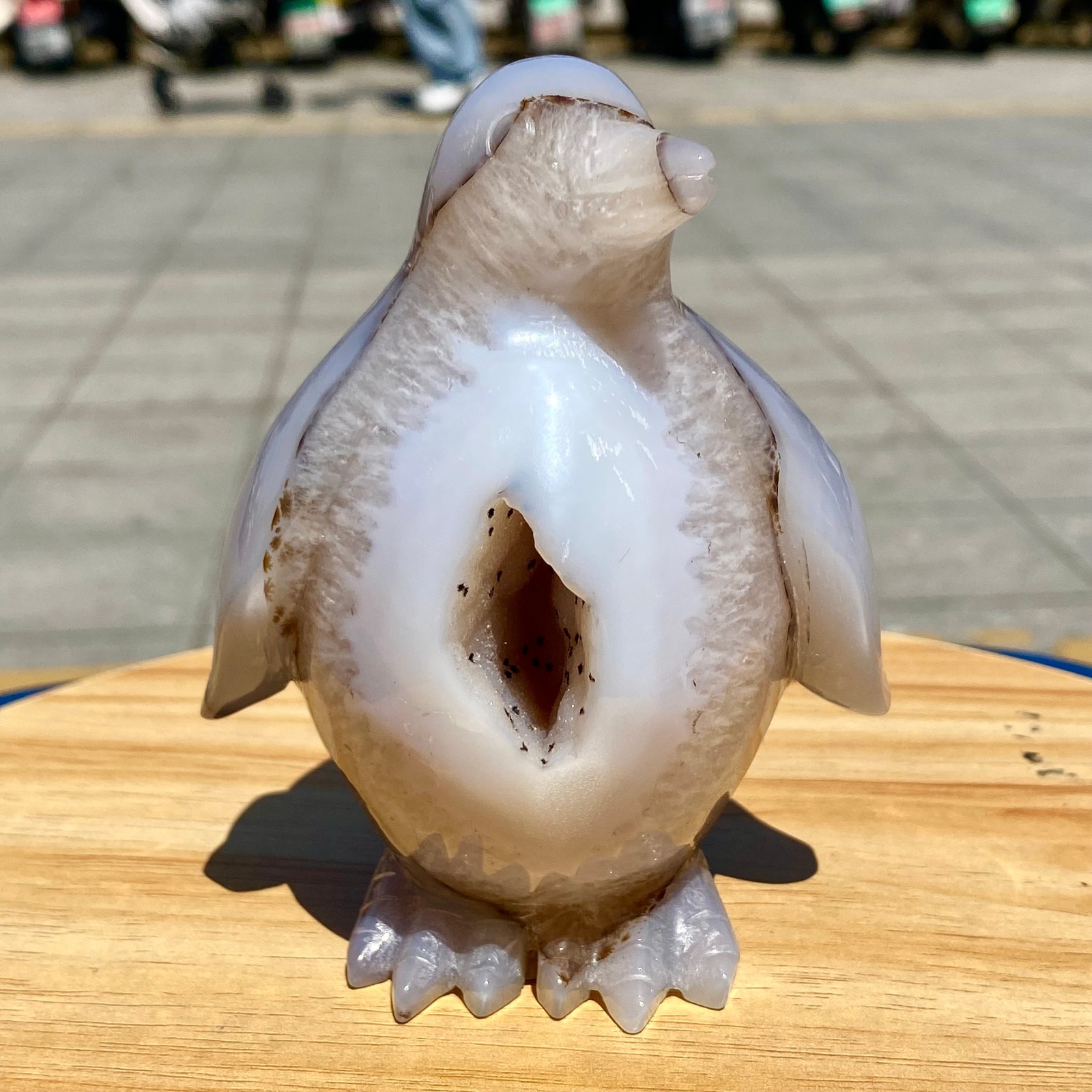 1.32LB Natural Agate Hand Carved Penguin Figurine, Cute Crystal Animal Statue