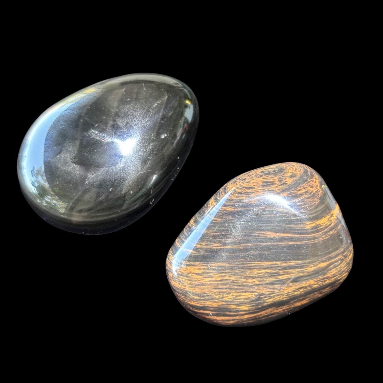 Rainbow & Mahogany Obsidian Palm Stone Set Red Purple Black Worry Stone Pair